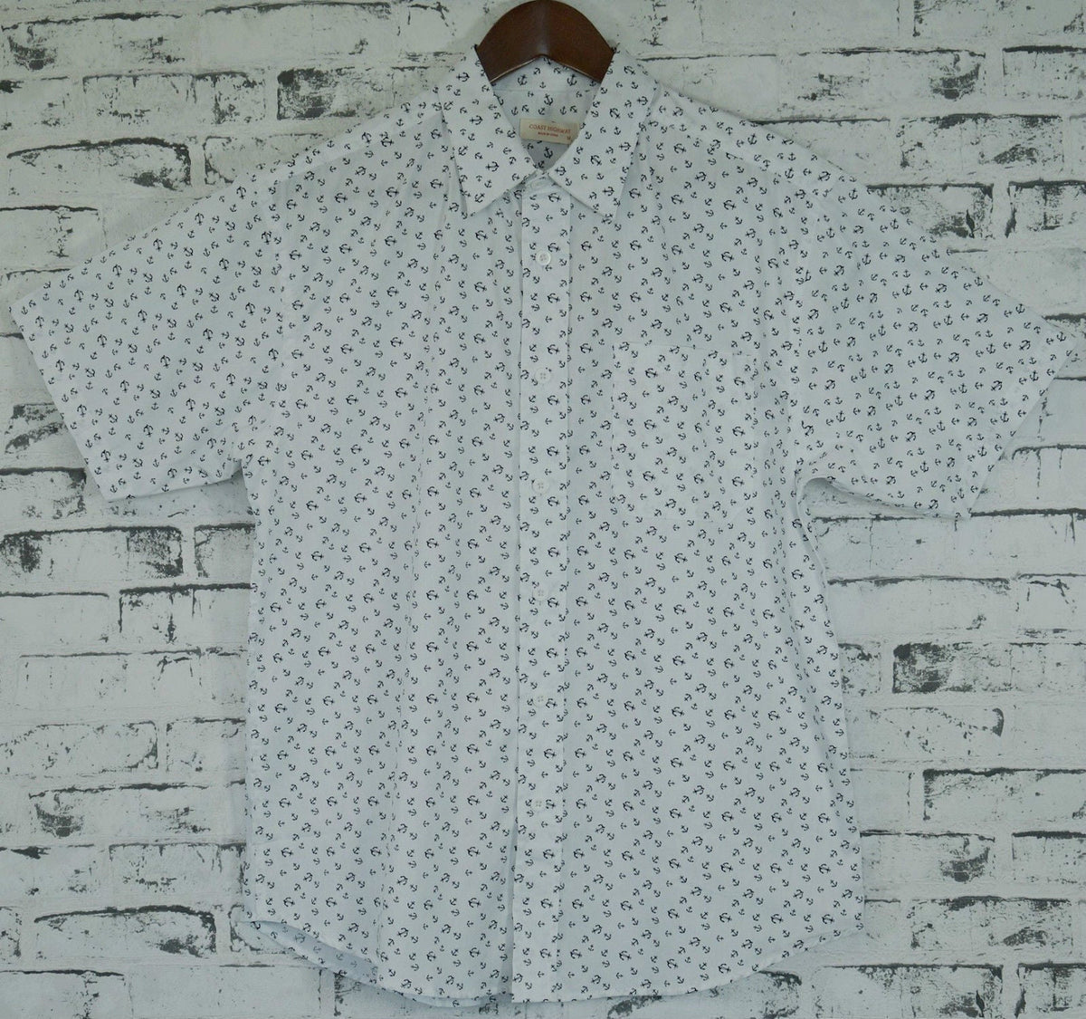 Mens MARINE ANCHOR SHIRT 100% COTTON Surf Party Short Sleeve Vintage - White