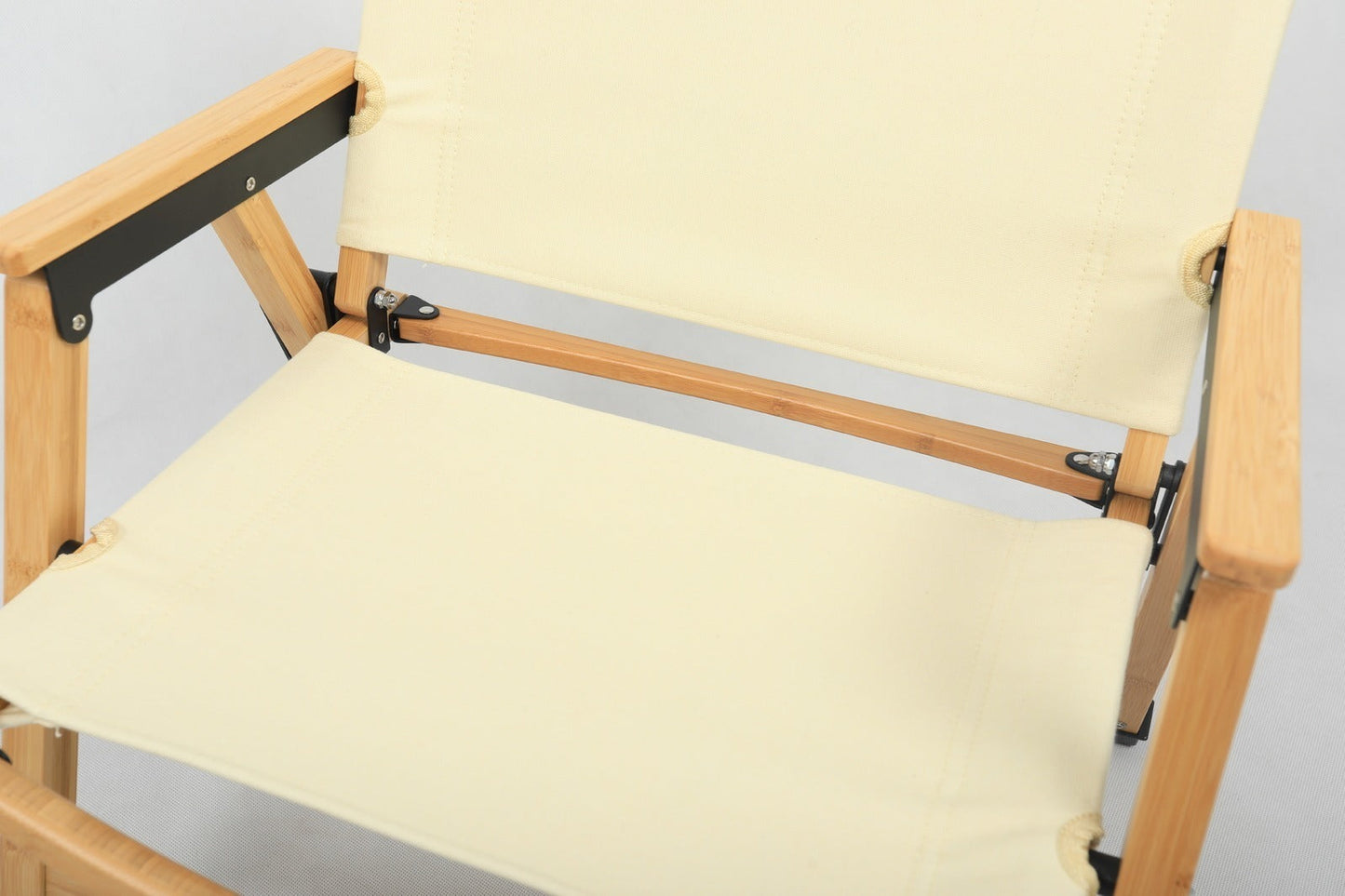 4x Bamboo Canvas Foldable Outdoor Camping Chair Wooden Picnic Park - Khaki/Beige-4