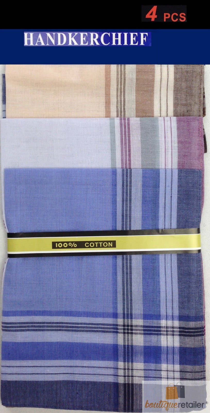 Mens HANDKERCHIEFS 100% Cotton/Terylene Pocket Square Hanky Handkerchief 35x35cm - 4 Hankies