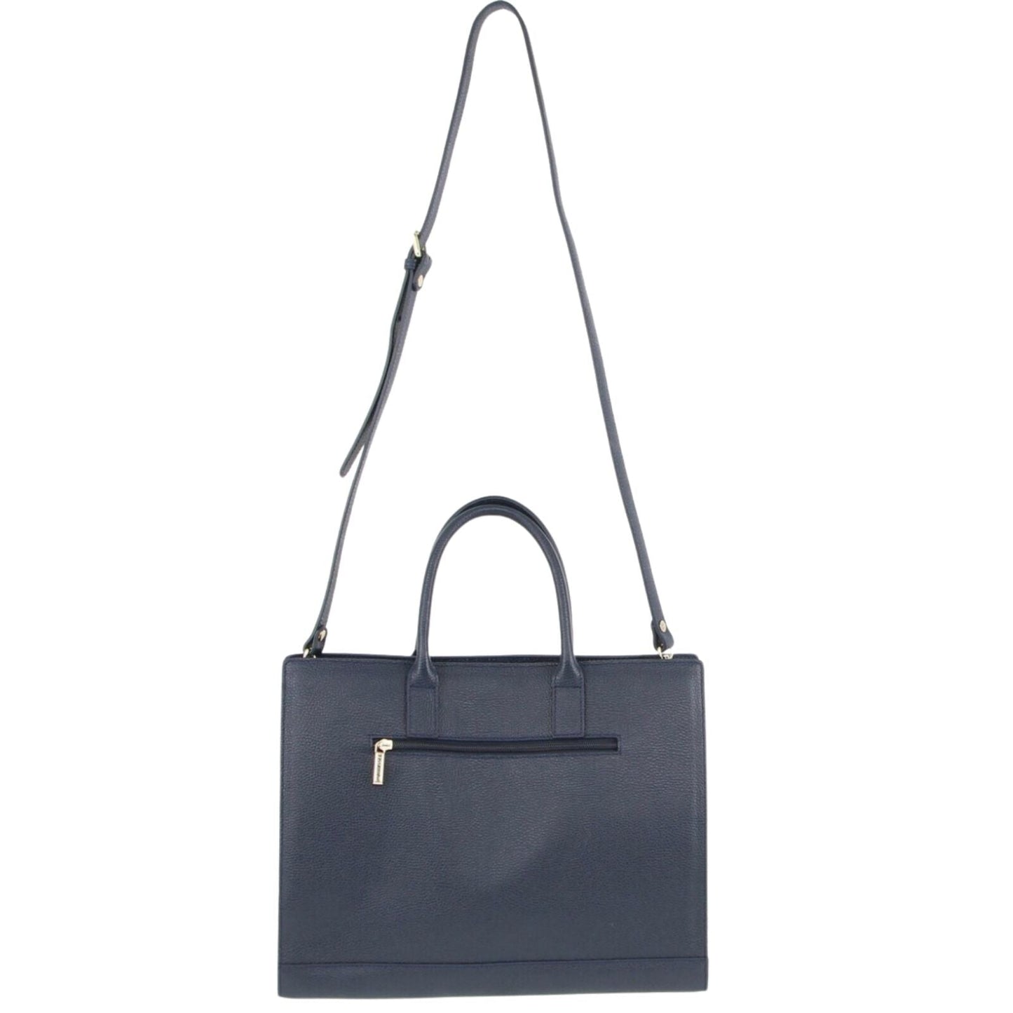 Morrissey Italian Structured Leather Tote Unisex Computer Bag Handbag - Navy-4