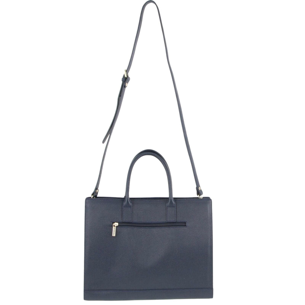 Morrissey Italian Structured Leather Tote Unisex Computer Bag Handbag - Navy