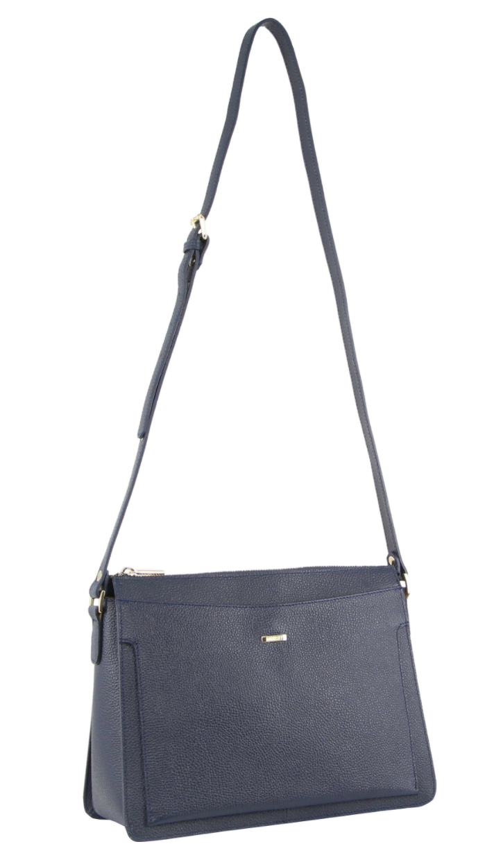 Morrissey Italian Structured Leather Cross Body Handbag Tote Bag (MO3162) - Navy-2