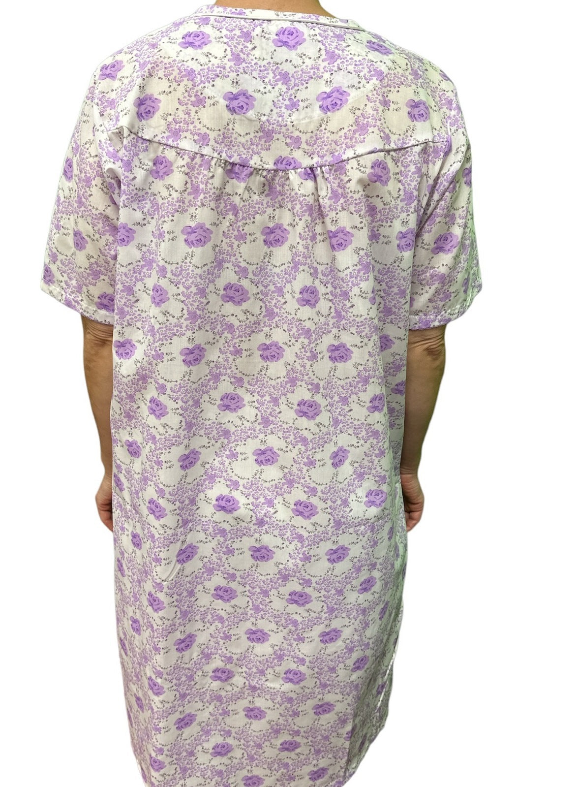 Womens 100% Cotton Short Sleeve Nightie Gown Night Sleepwear Pyjamas PJ Pajamas - Lilac-4