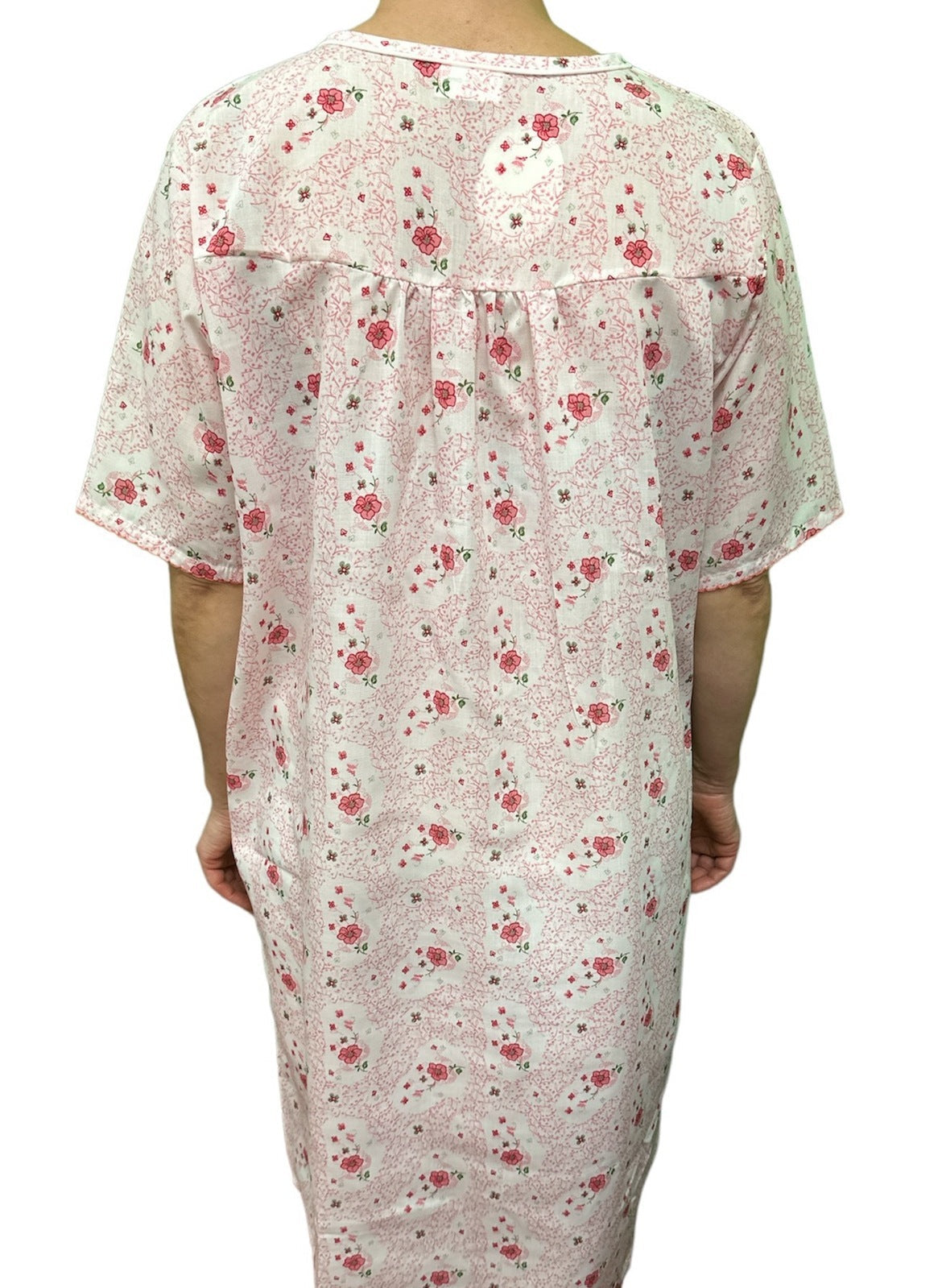 Womens 100% Cotton Short Sleeve Nightie Gown Night Sleepwear Pyjamas PJ Pajamas - Pink-4