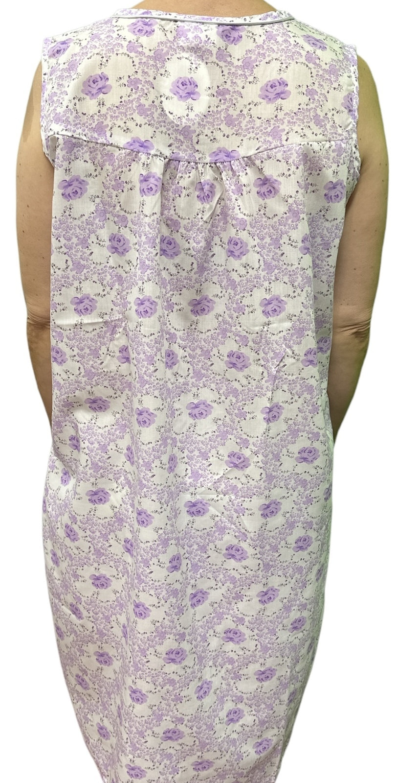 Womens 100% Cotton Sleeveless Nightie Gown Night Dress Pyjamas PJ Pajamas Sleep - Lilac-4