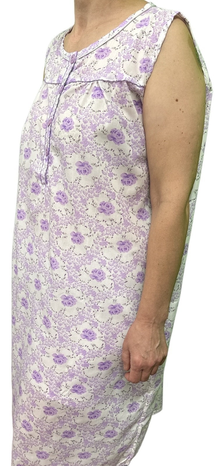Womens 100% Cotton Sleeveless Nightie Gown Night Dress Pyjamas PJ Pajamas Sleep - Lilac-3