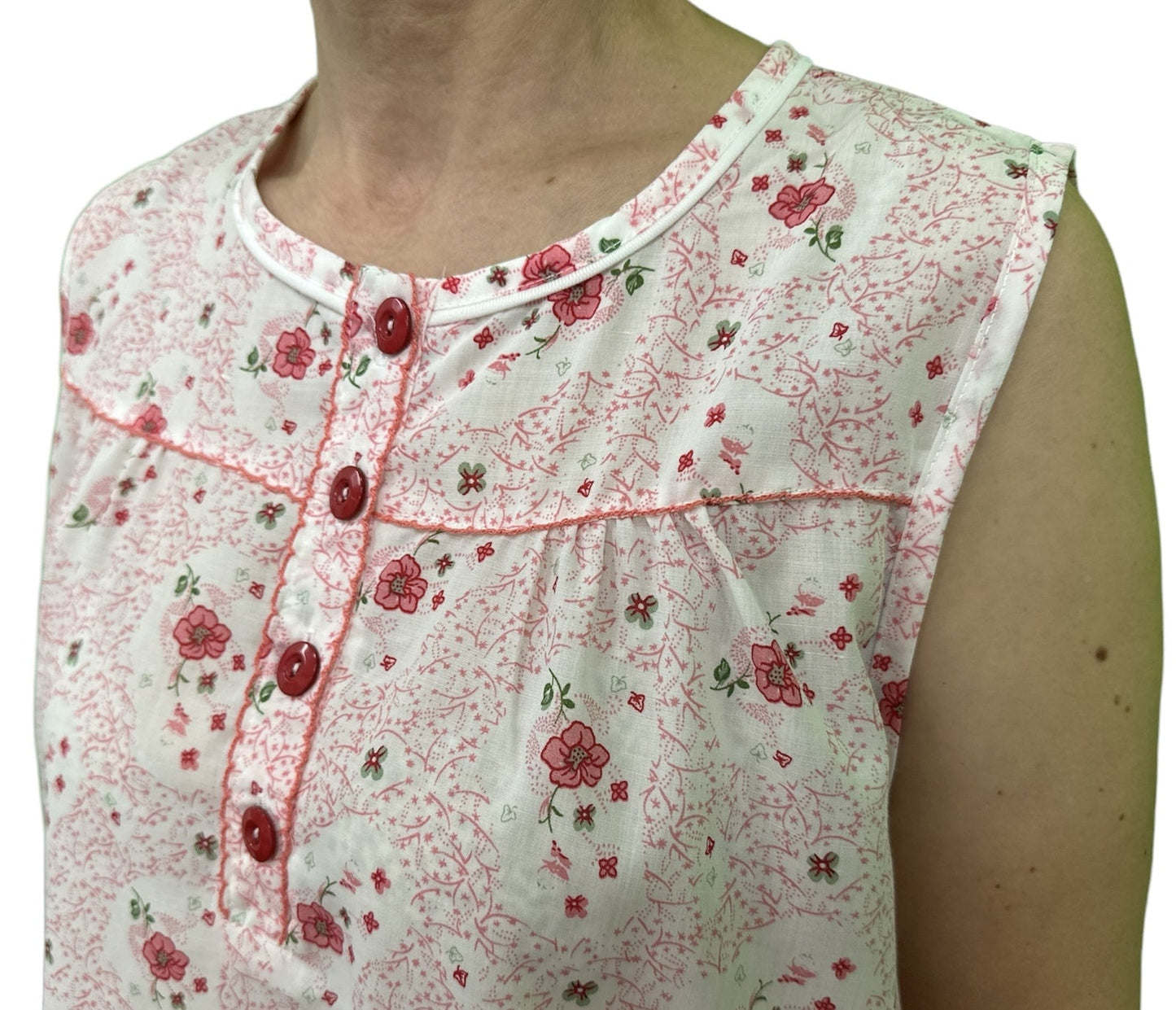 Womens 100% Cotton Sleeveless Nightie Gown Night Dress Pyjamas PJ Pajamas Sleep - Pink-3
