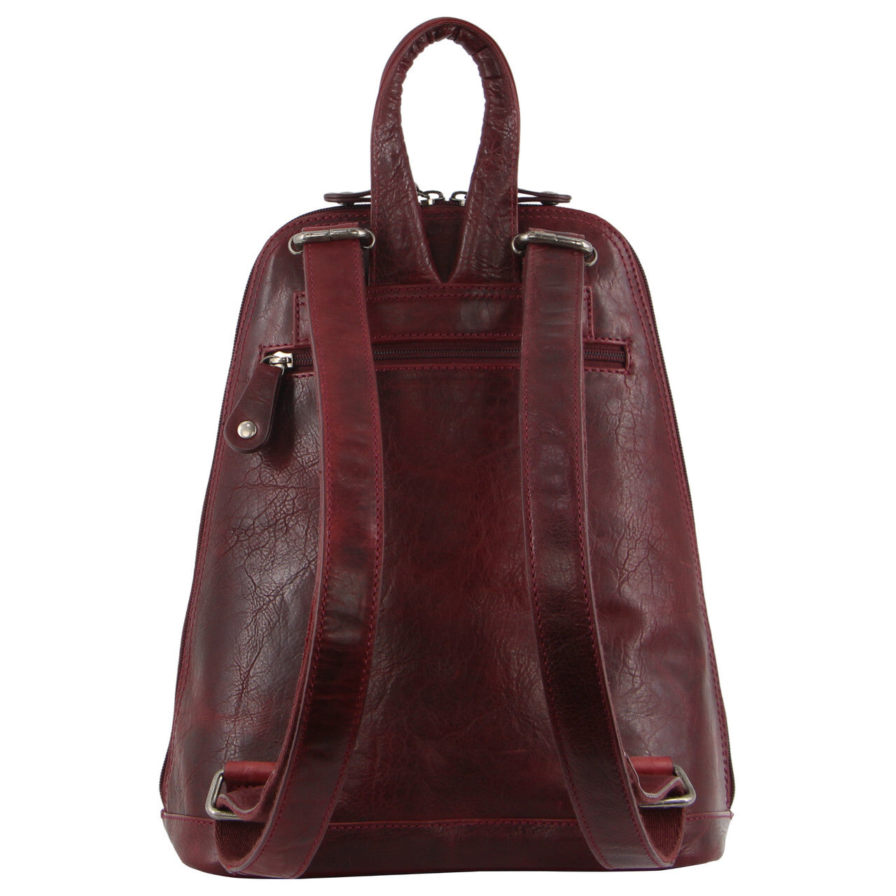 Milleni Womens Twin Zip Backpack Nappa Italian Leather Bag Travel - Cherry-3