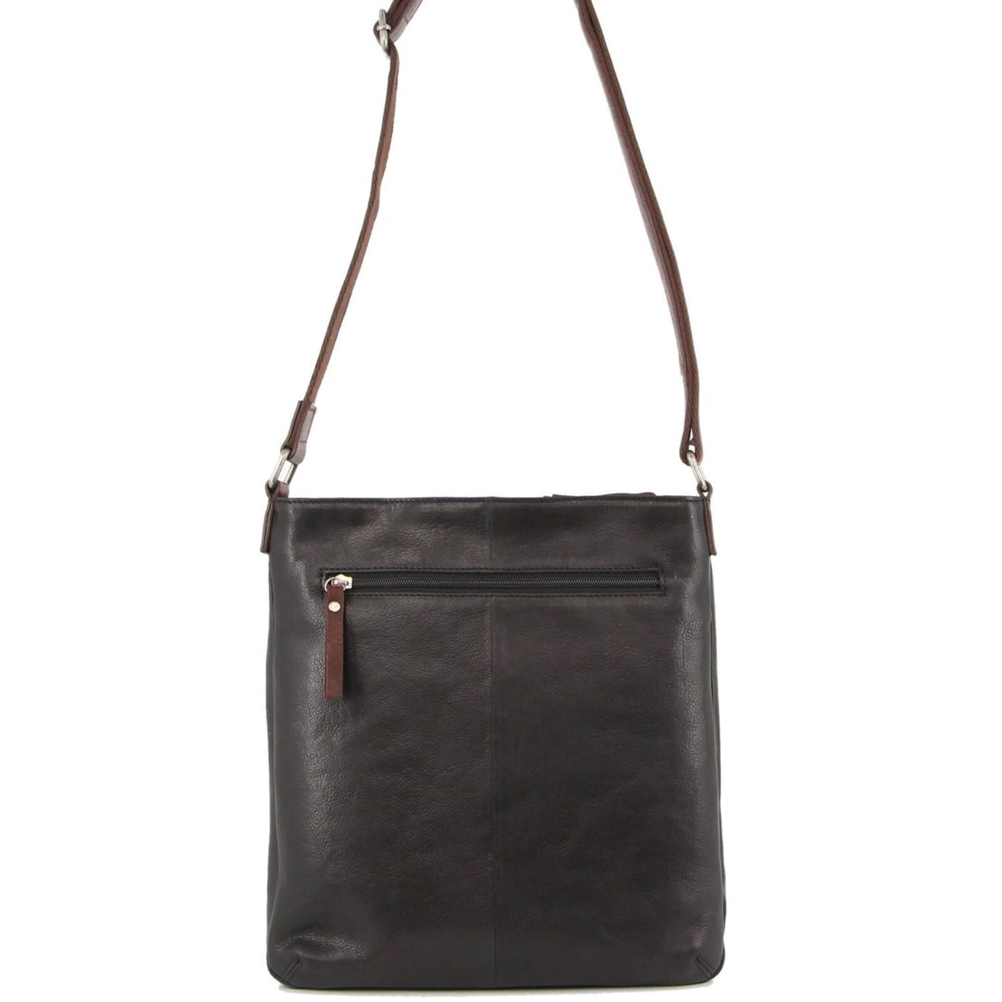 Milleni Womens Italian Leather Bag Soft Nappa Leather Cross-Body Travel - Black/Chestnut-3