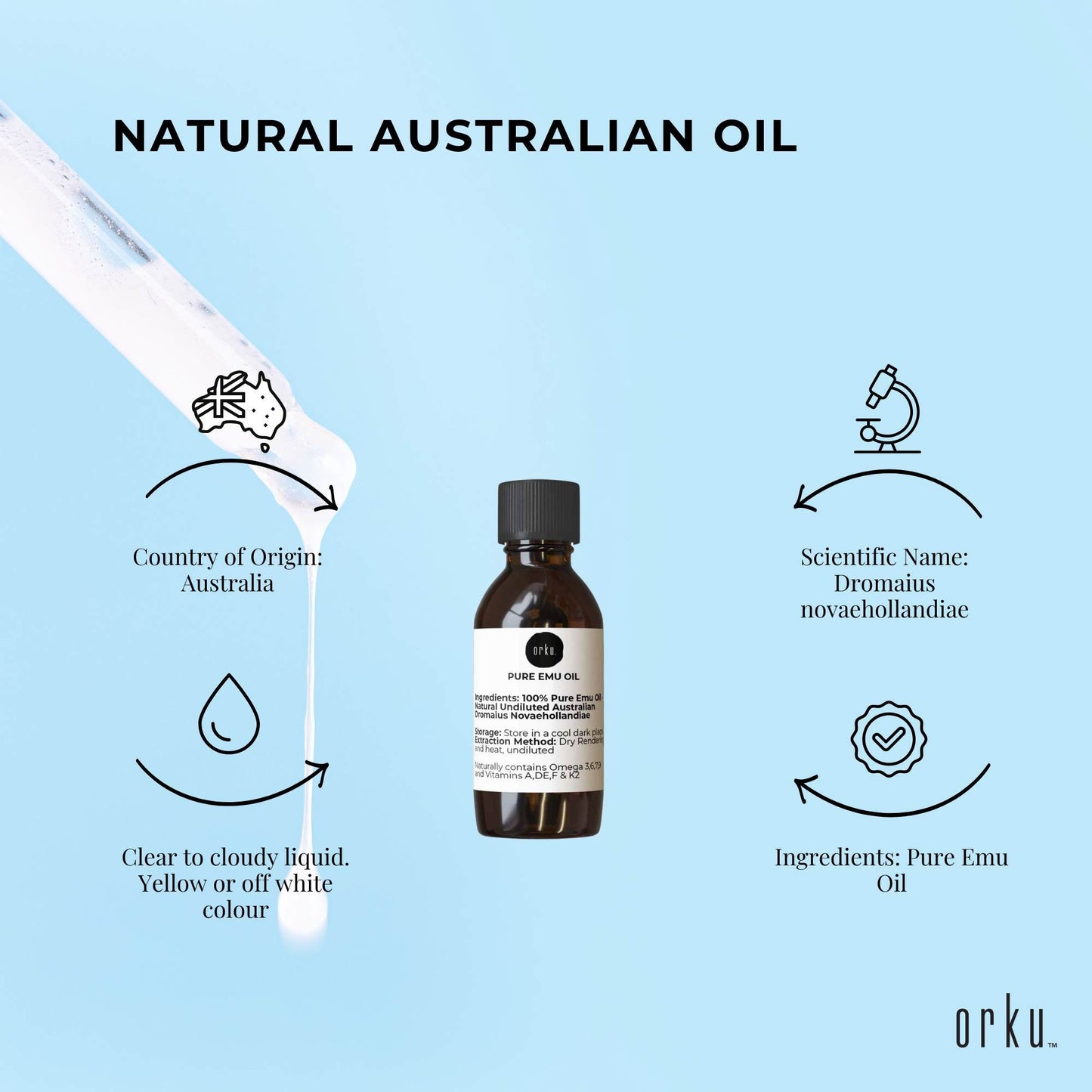 Orku 10ml Pure Emu Oil - Natural Undiluted Australian Dromaius Novaehollandiae-4