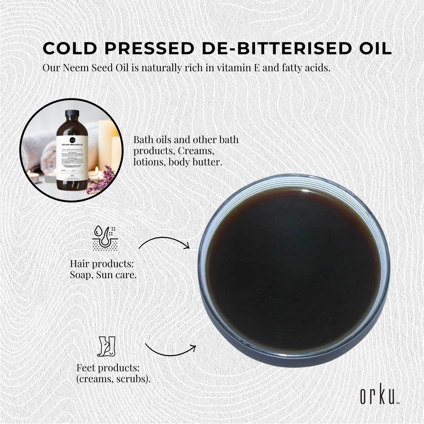 Orku 1L Organic Neem Seed Oil - Debitterised Cold Pressed Azadirachtin Indica-4