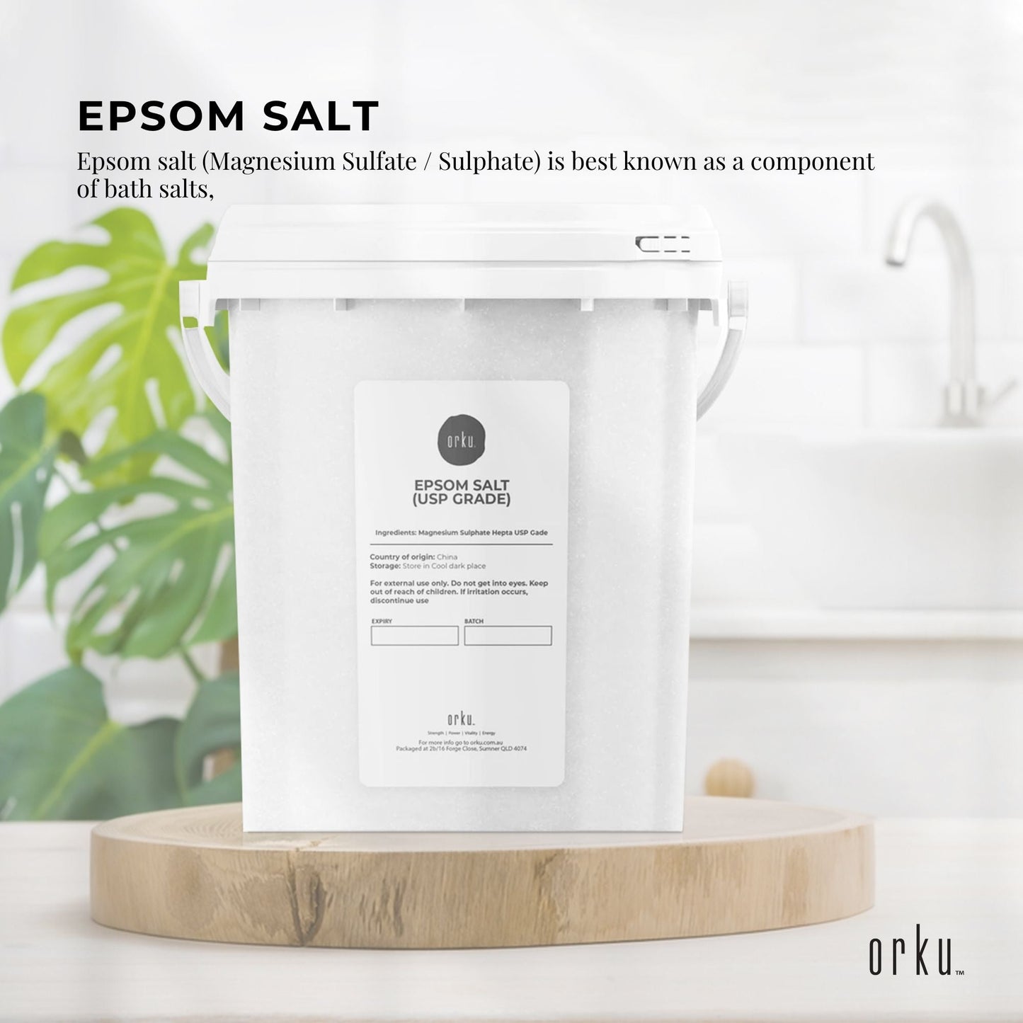 Orku 1.3Kg Epsom Salt Tub - USP Grade Magnesium Sulfate Body Bath Salts-1
