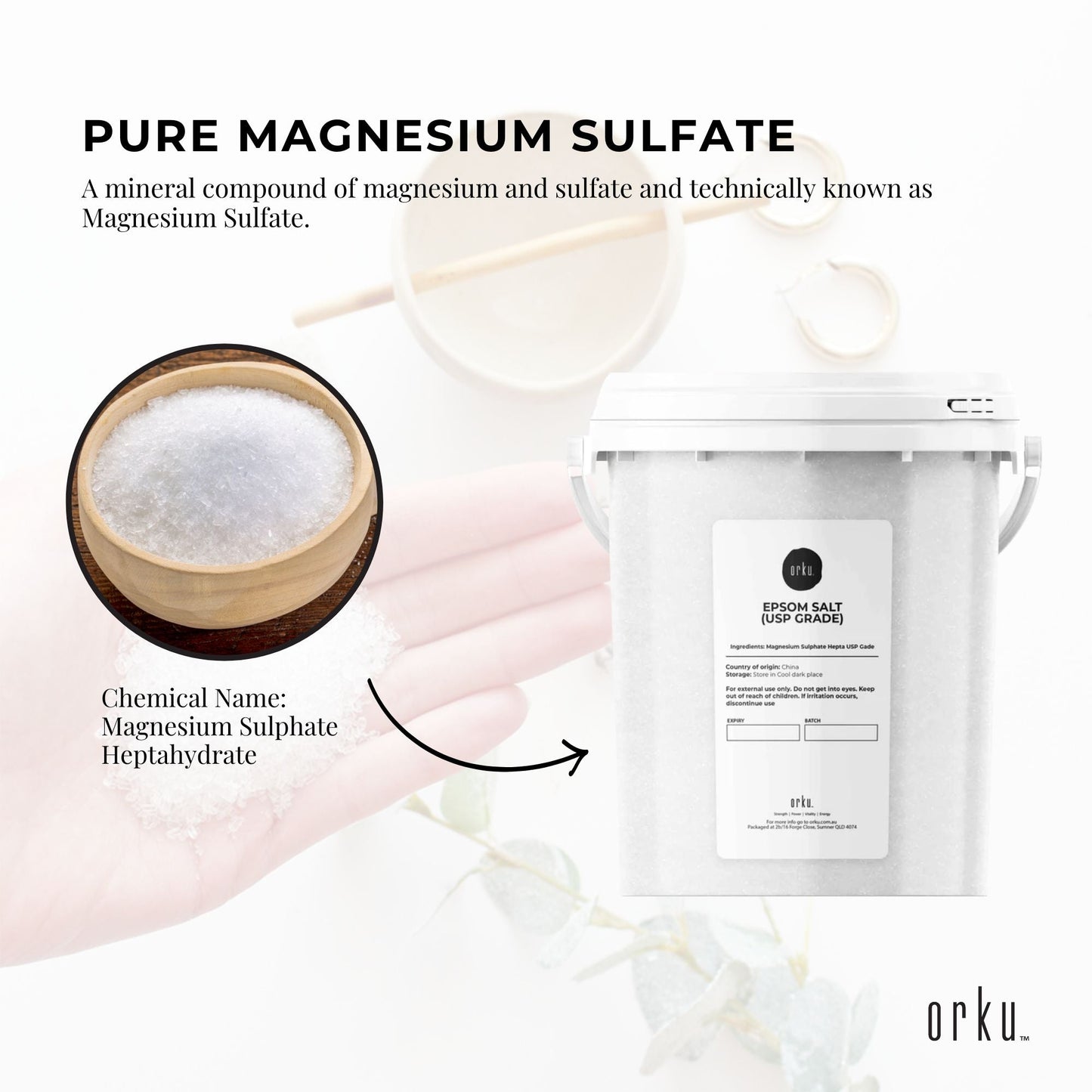 Orku 1.3Kg Epsom Salt Tub - USP Grade Magnesium Sulfate Body Bath Salts-3
