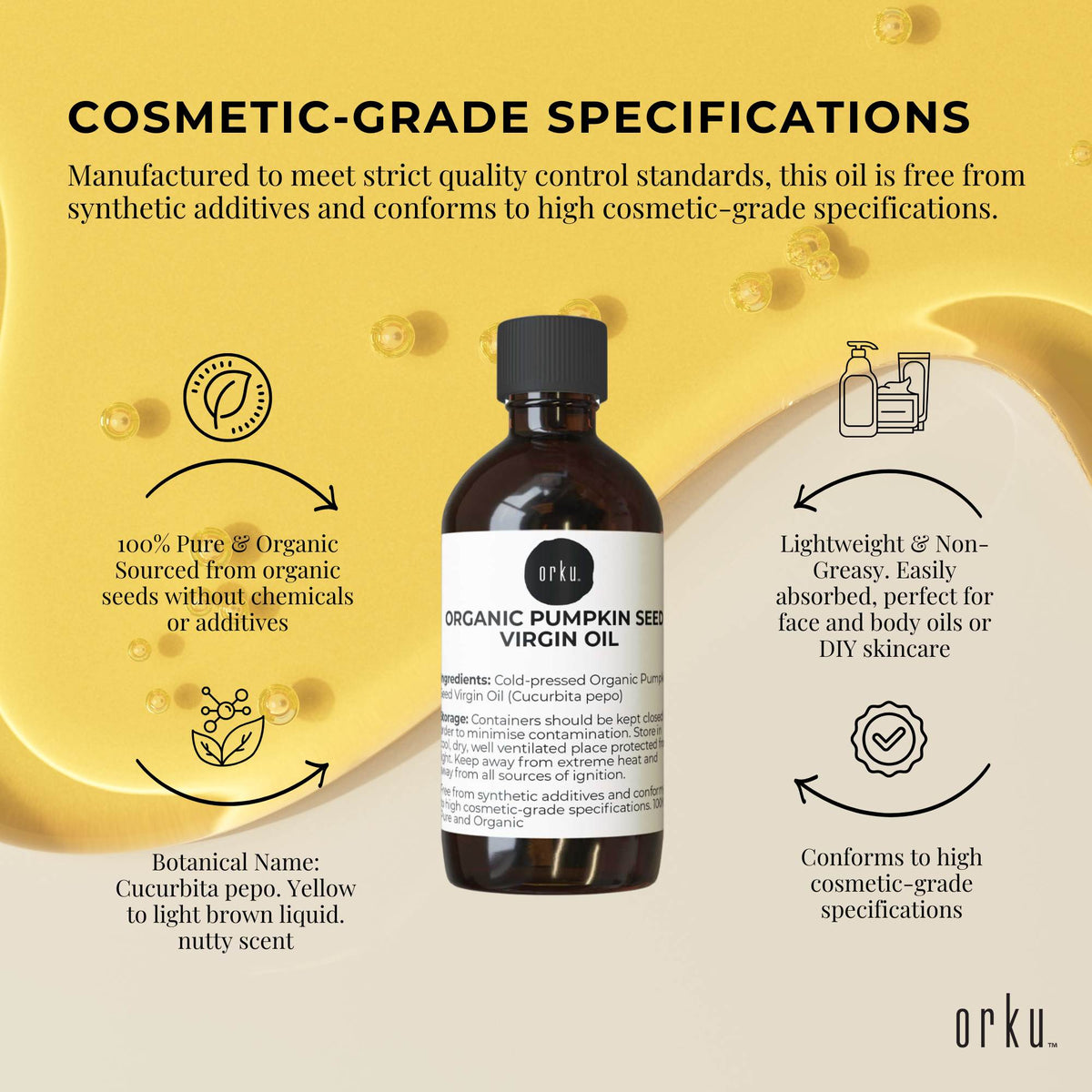 Orku 250ml Organic Pumpkin Seed Virgin Oil Cold Pressed Cosmetic Grade-4