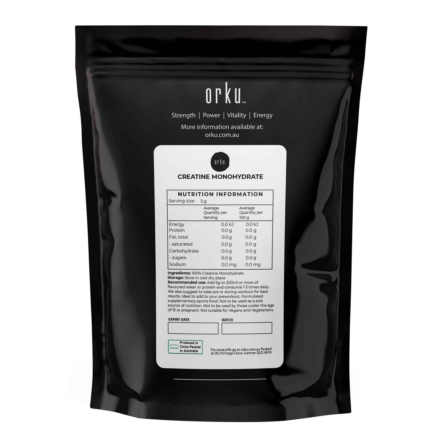 Orku 1Kg Creatine Monohydrate Powder – 200 Mesh Micronised | 99.9% Purity-1