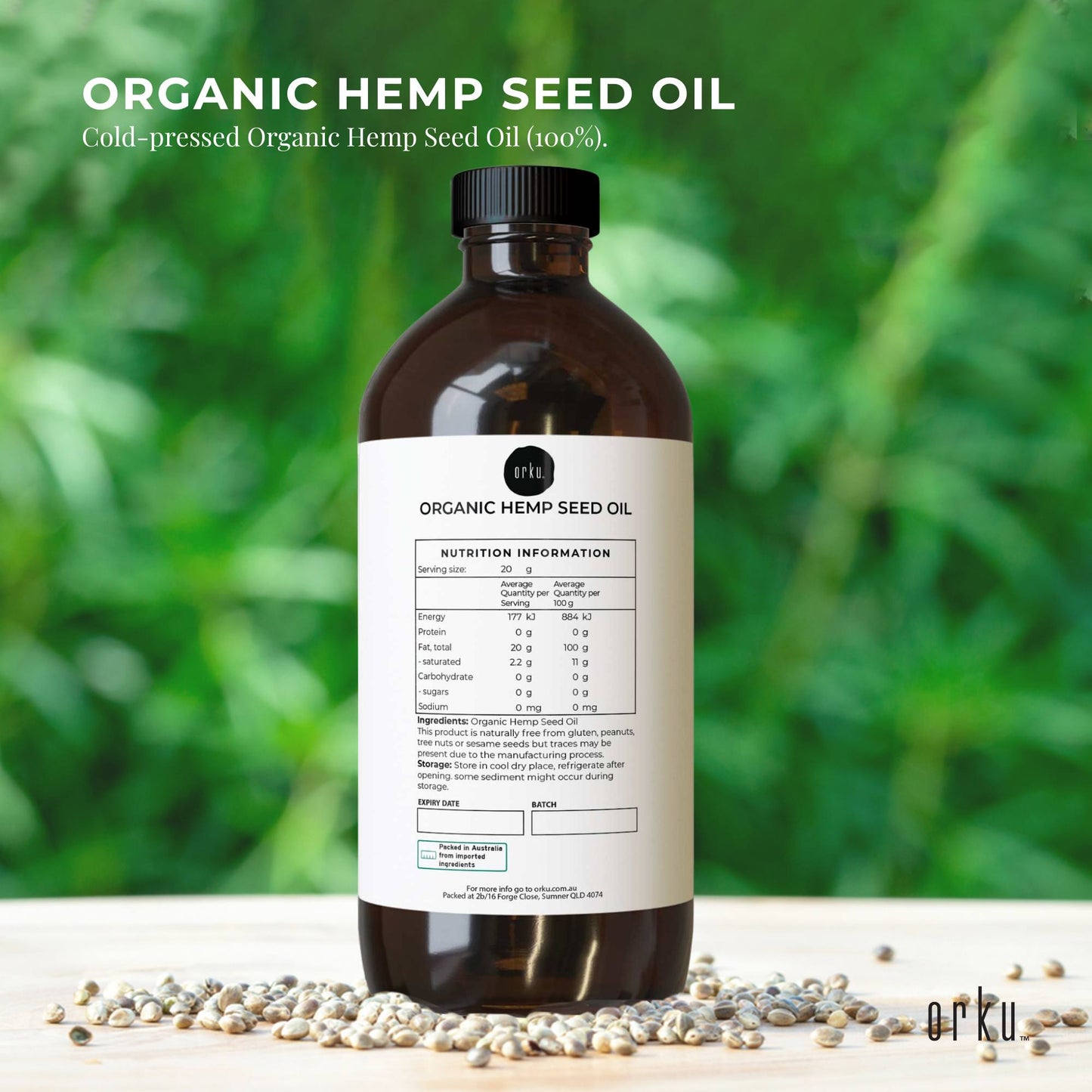Orku 500ml Organic Hemp Seed Oil - Cold Pressed Food Grade Oils-1