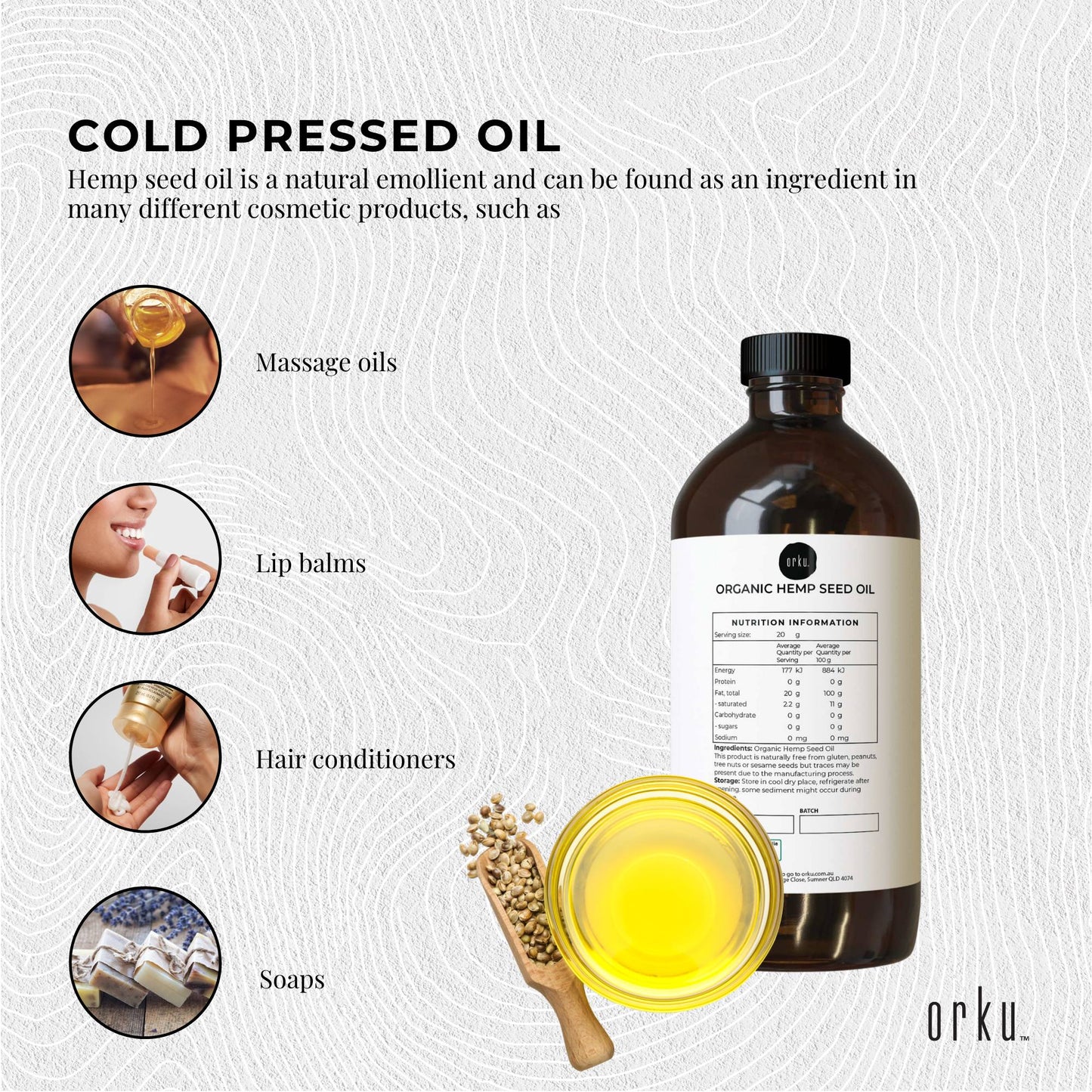 Orku 500ml Organic Hemp Seed Oil - Cold Pressed Food Grade Oils-2