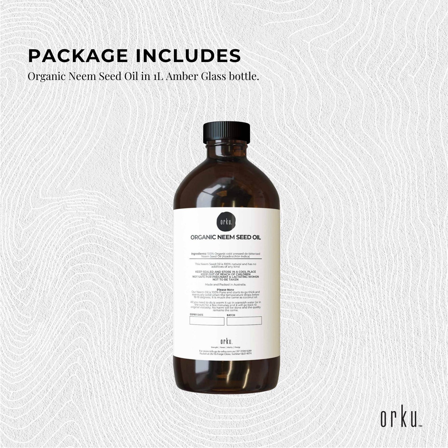 Orku 500ml Organic Neem Seed Oil Debitterised Cold Pressed Azadirachtin Indica-2