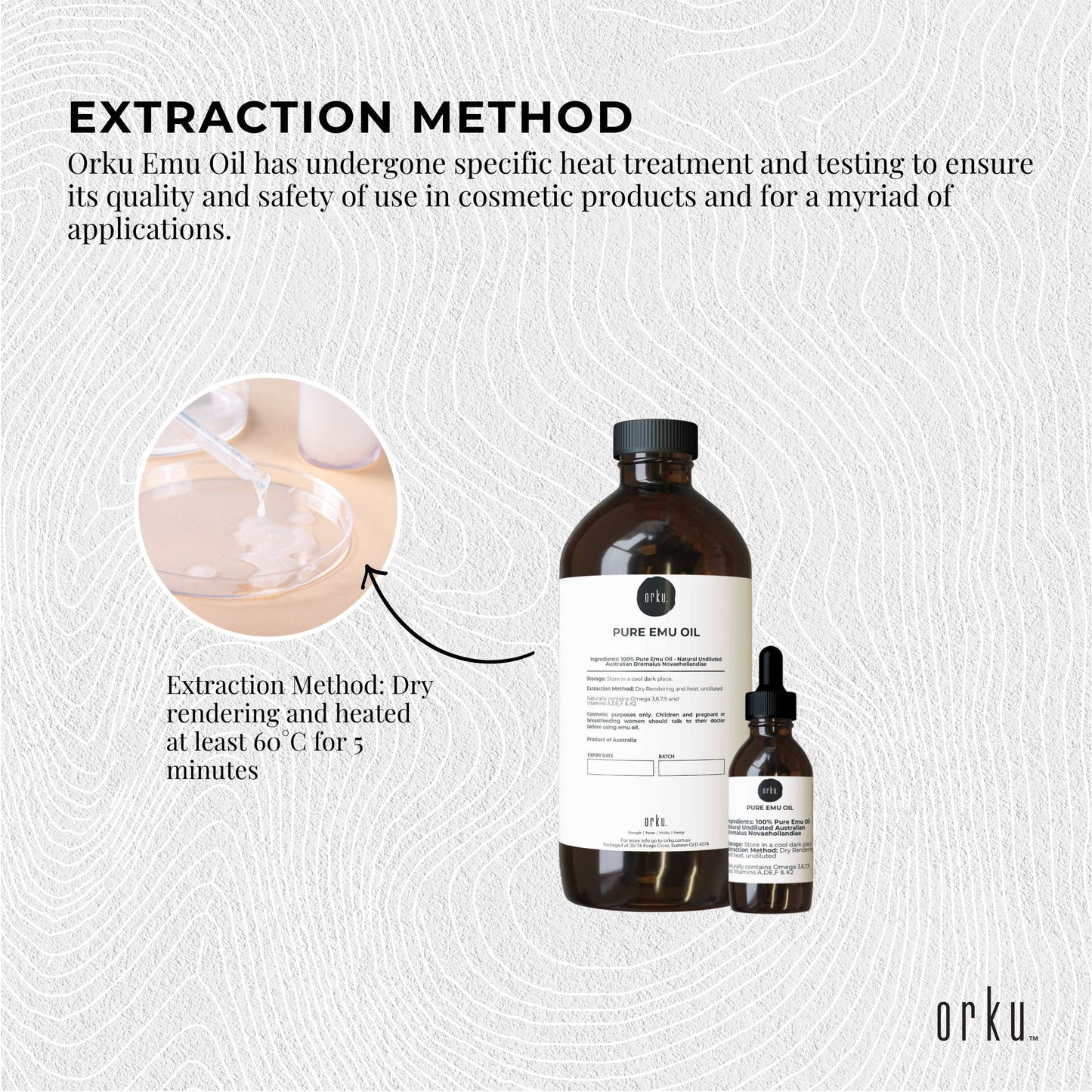 Orku 500ml Pure Emu Oil + Bonus 25ml Bottle - Australian Dromaius Novaehollandiae-4