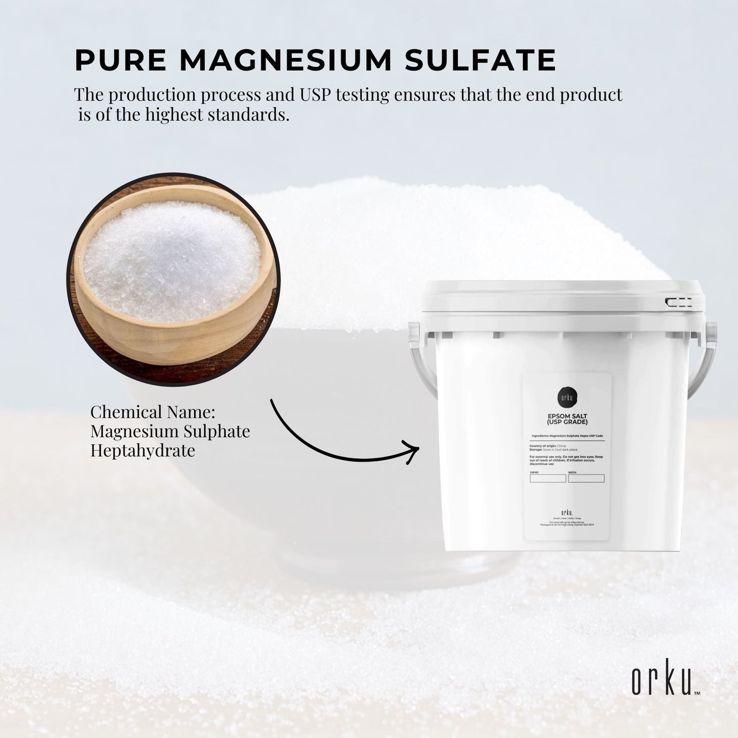 Orku 5kg Epsom Salt Tub- USP Grade Magnesium Sulfate Body Bath Salts-3