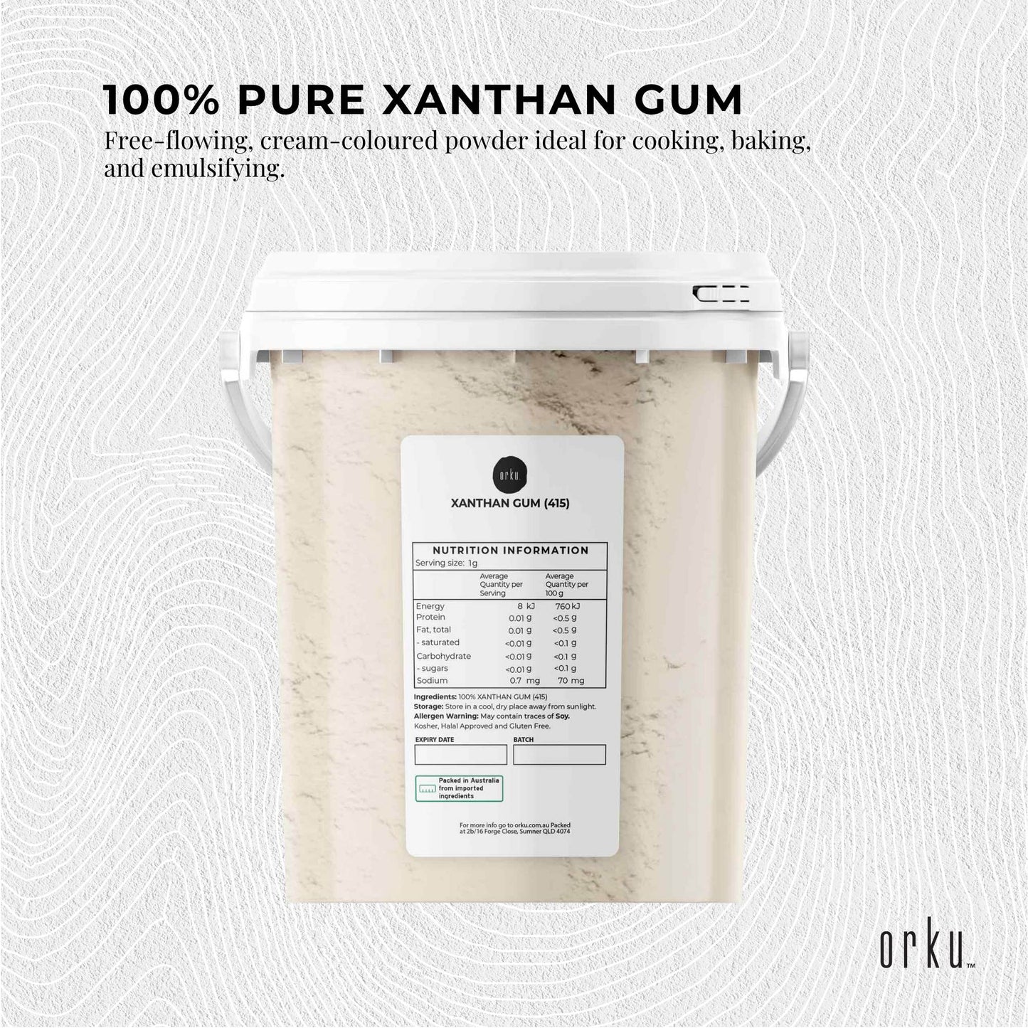 Orku 600g Xanthan Gum Thickener Pure Powder 200 Mesh FCC E415 Food Additive TUB-2