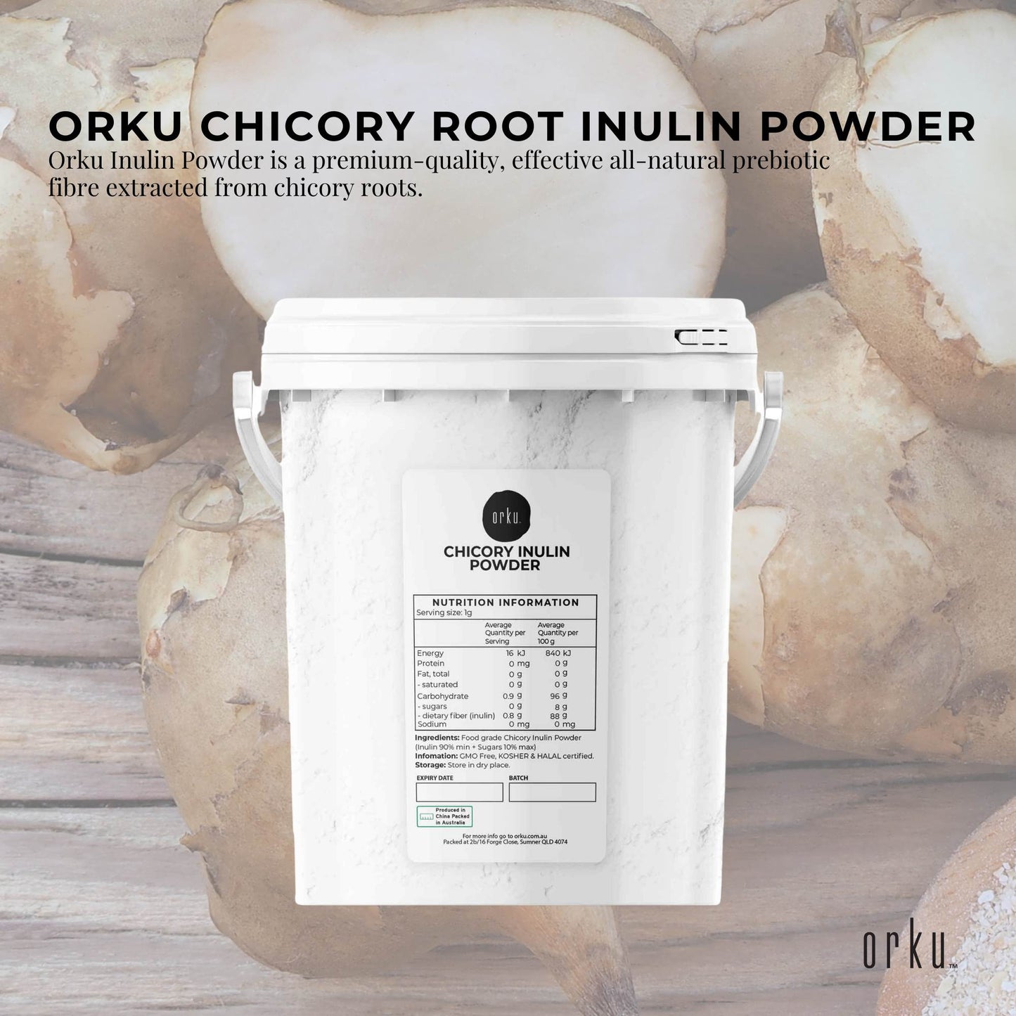 Orku 800g Chicory Root Inulin Powder Tub - Unflavoured Natural Prebiotic Fibre-1