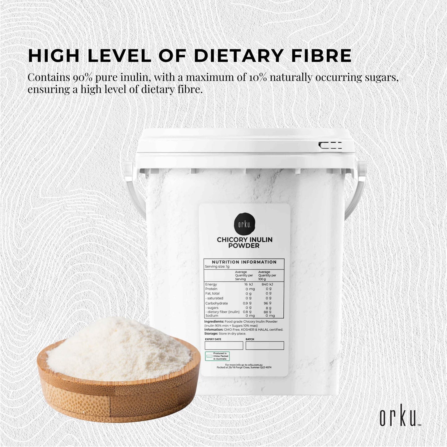 Orku 800g Chicory Root Inulin Powder Tub - Unflavoured Natural Prebiotic Fibre-2