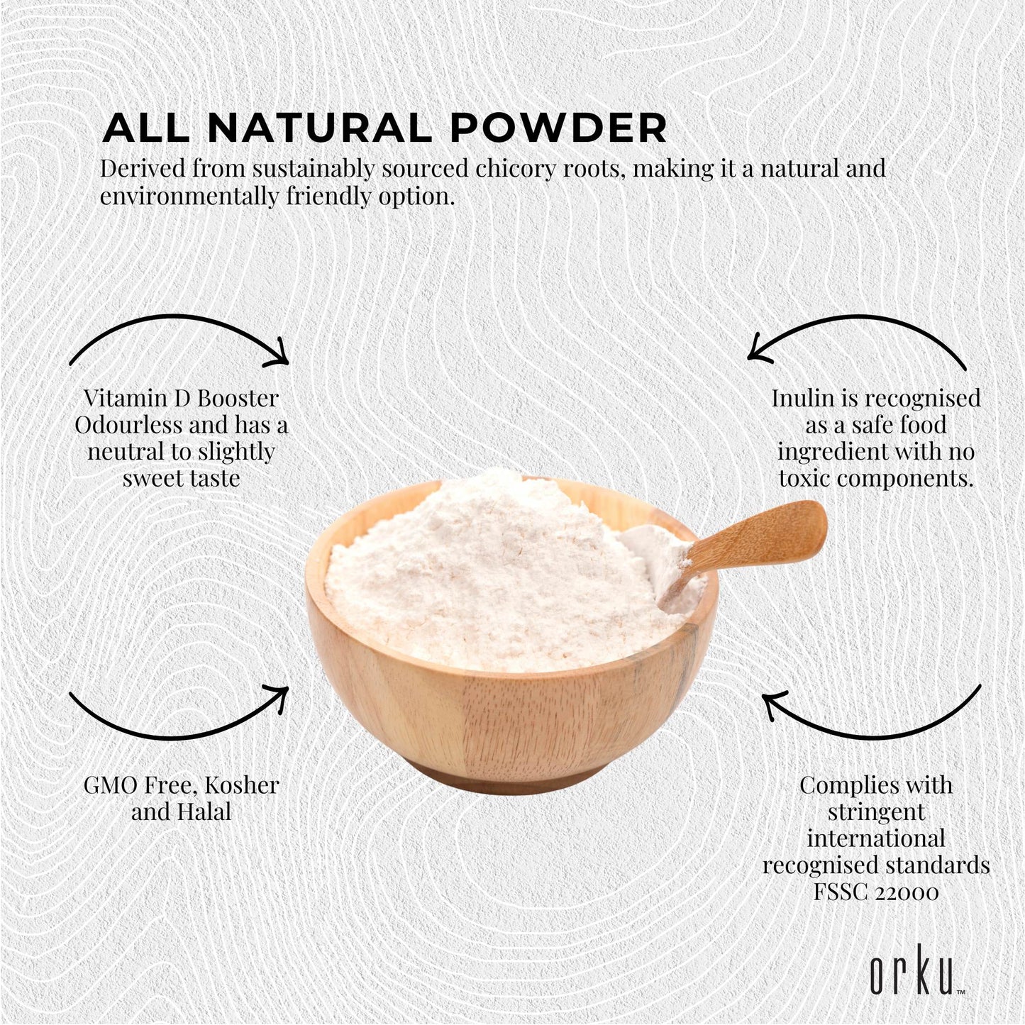 Orku 800g Chicory Root Inulin Powder Tub - Unflavoured Natural Prebiotic Fibre-4