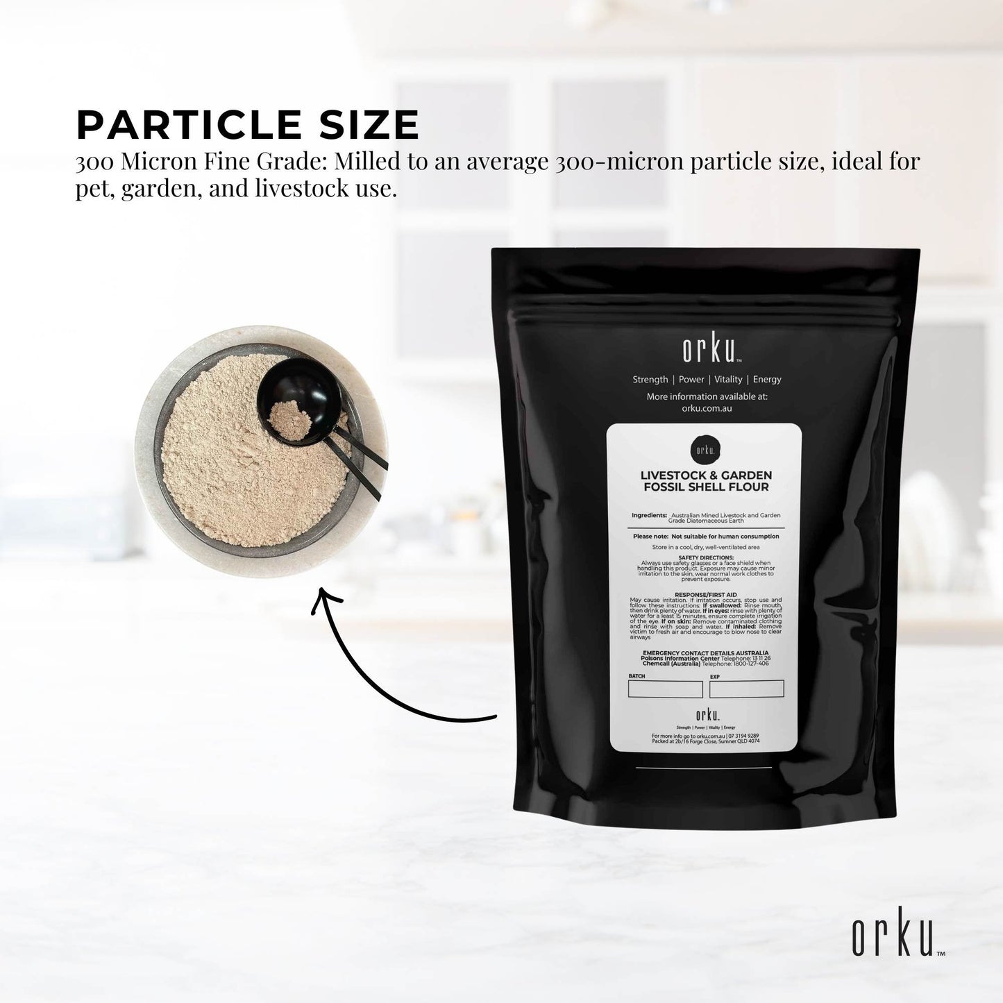Orku 1Kg Fossil Shell Flour - Livestock Garden Pet Diatomaceous Earth-2