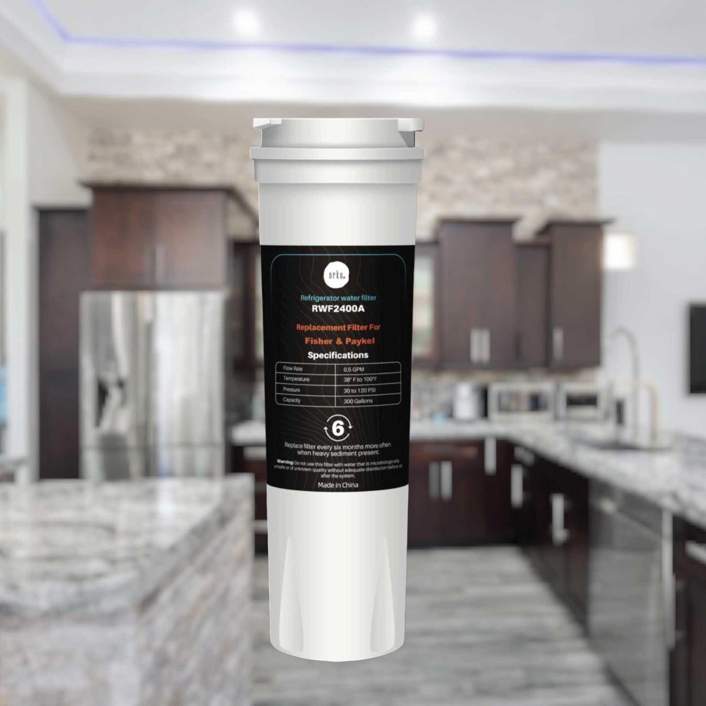 Orku Fridge Water Filter Cartridge for Fisher & Paykel RWF2400A 836848 836860-1