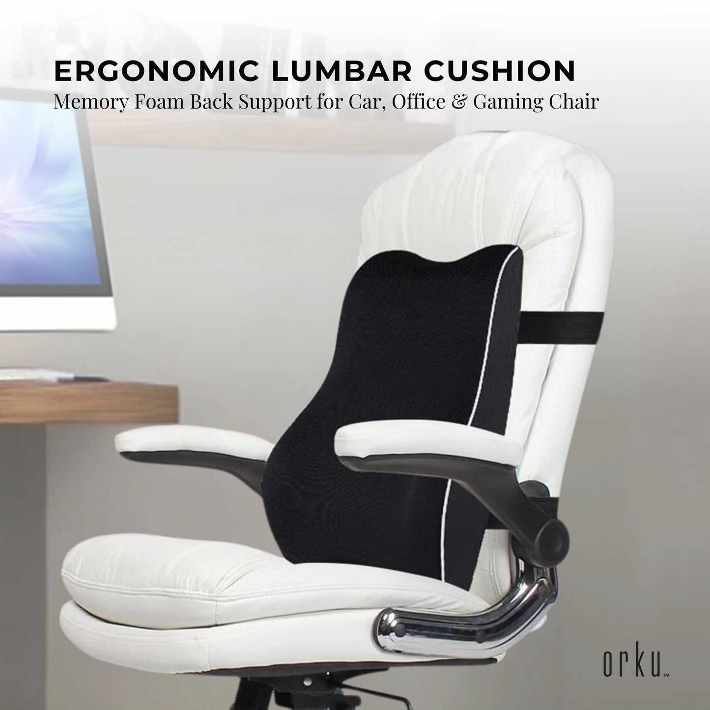 Orku Ergonomic Lumbar Cushion - Memory Foam Back Support for Car Office Gaming Chair-1