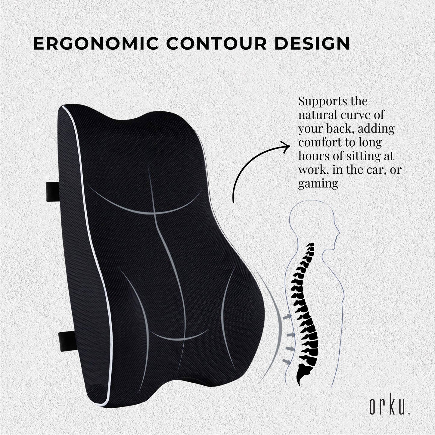 Orku Ergonomic Lumbar Cushion - Memory Foam Back Support for Car Office Gaming Chair-2