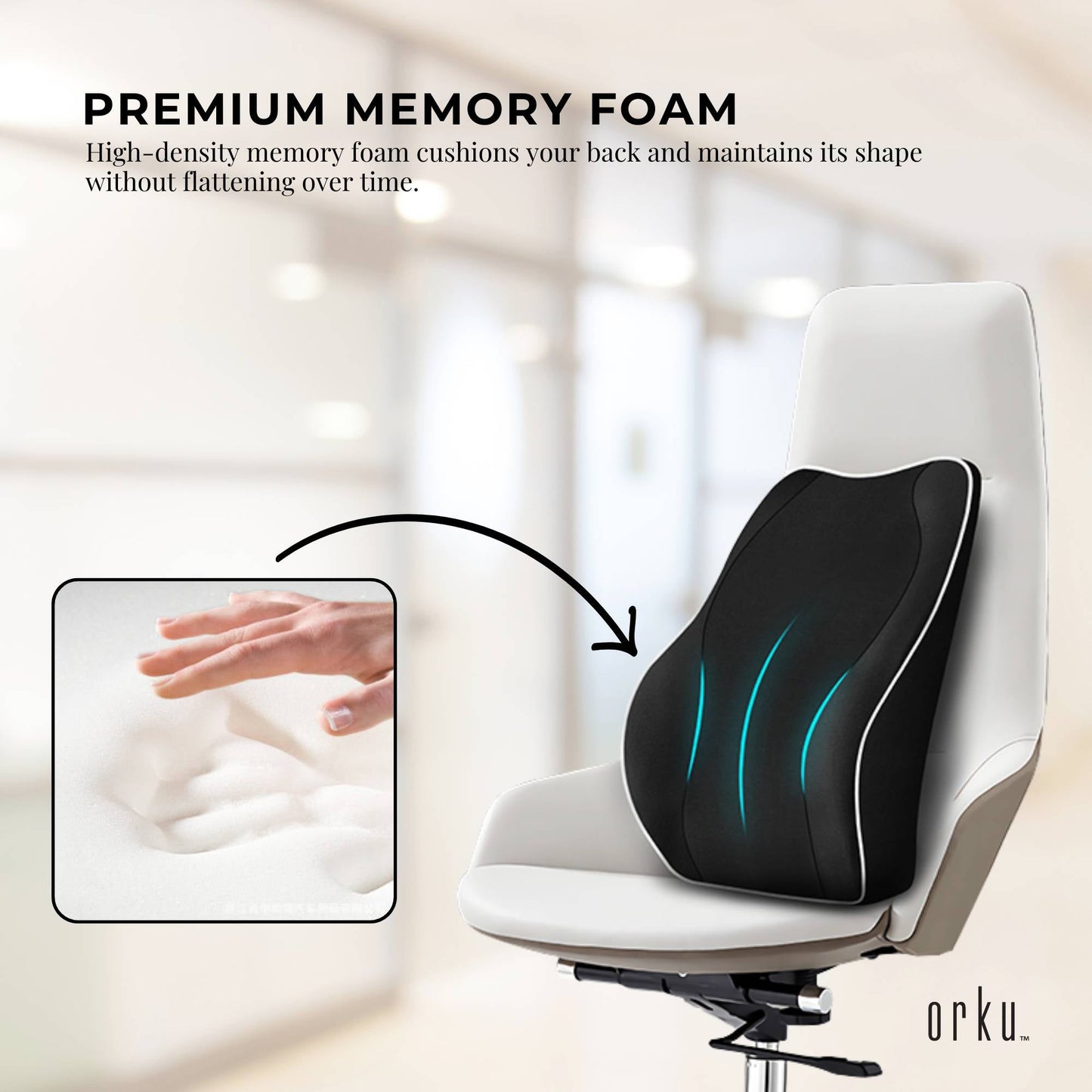 Orku Ergonomic Lumbar Cushion - Memory Foam Back Support for Car Office Gaming Chair-3
