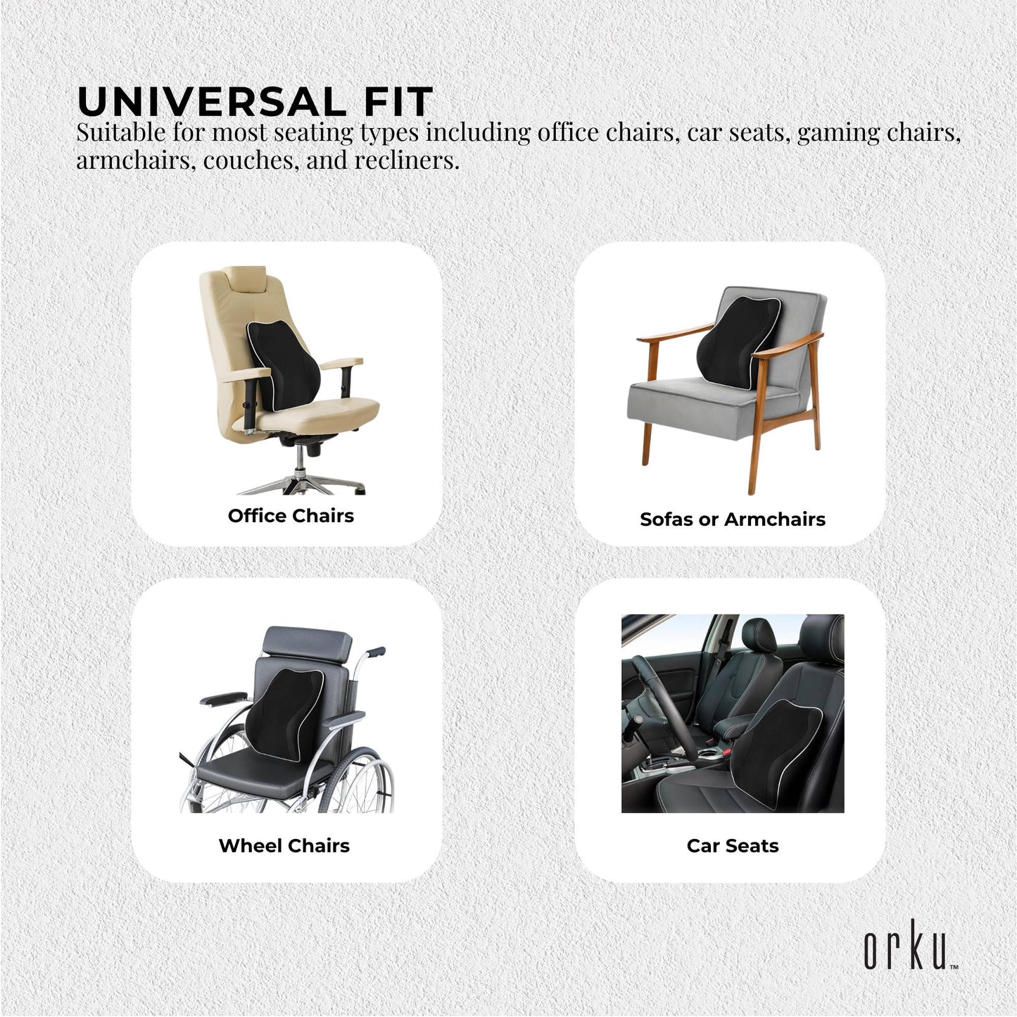Orku Ergonomic Lumbar Cushion - Memory Foam Back Support for Car Office Gaming Chair-4