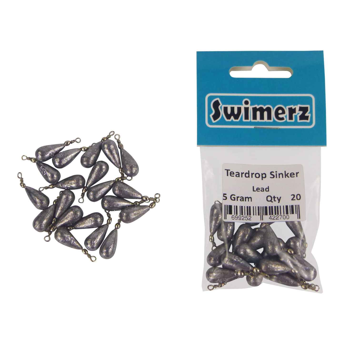 Swimerz 5gm Teardrop Sinker, Lead, 20 pack-1
