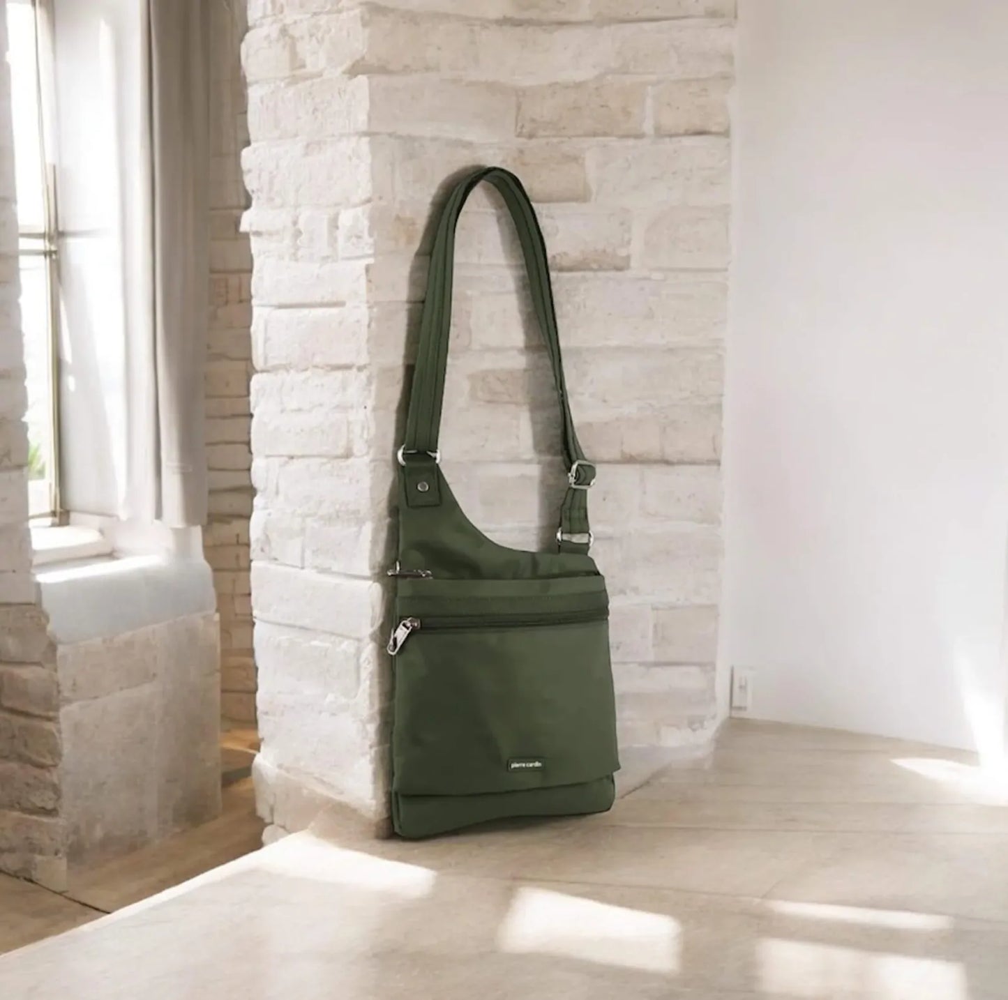 Pierre Cardin RFID Cross Body Bag Travel Anti-Theft Slash Proof - Olive