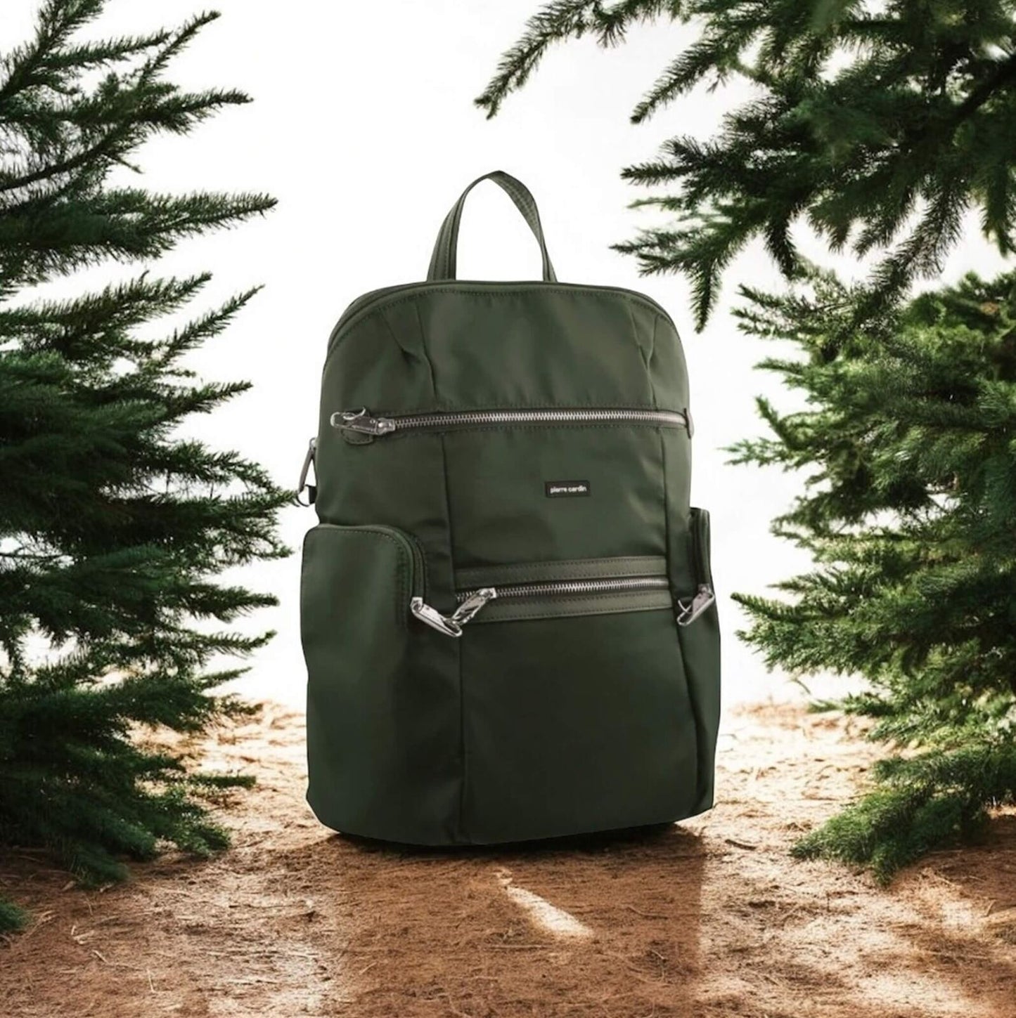 Pierre Cardin Nylon RFID Anti Theft Slash Proof Travel Backpack Bag - Olive