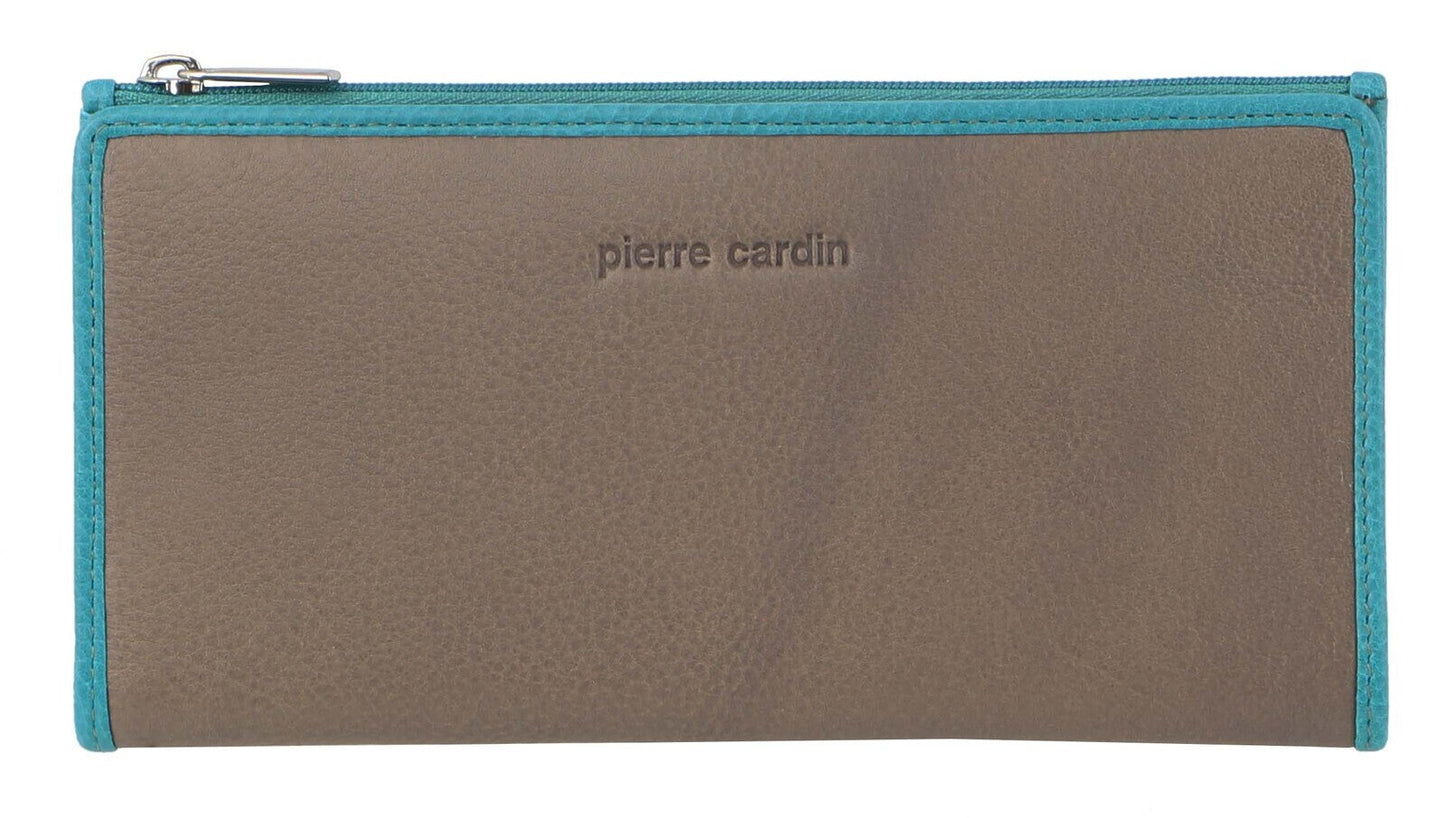 Pierre Cardin Italian Genuine Leather Ladies Wallet - Taupe/Turquiose-3