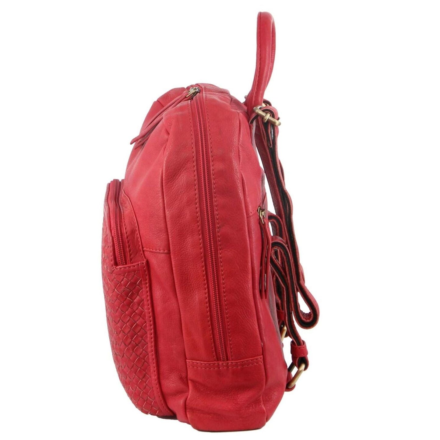 Pierre Cardin Womens Woven Soft Leather Backpack Bag Travel - Red