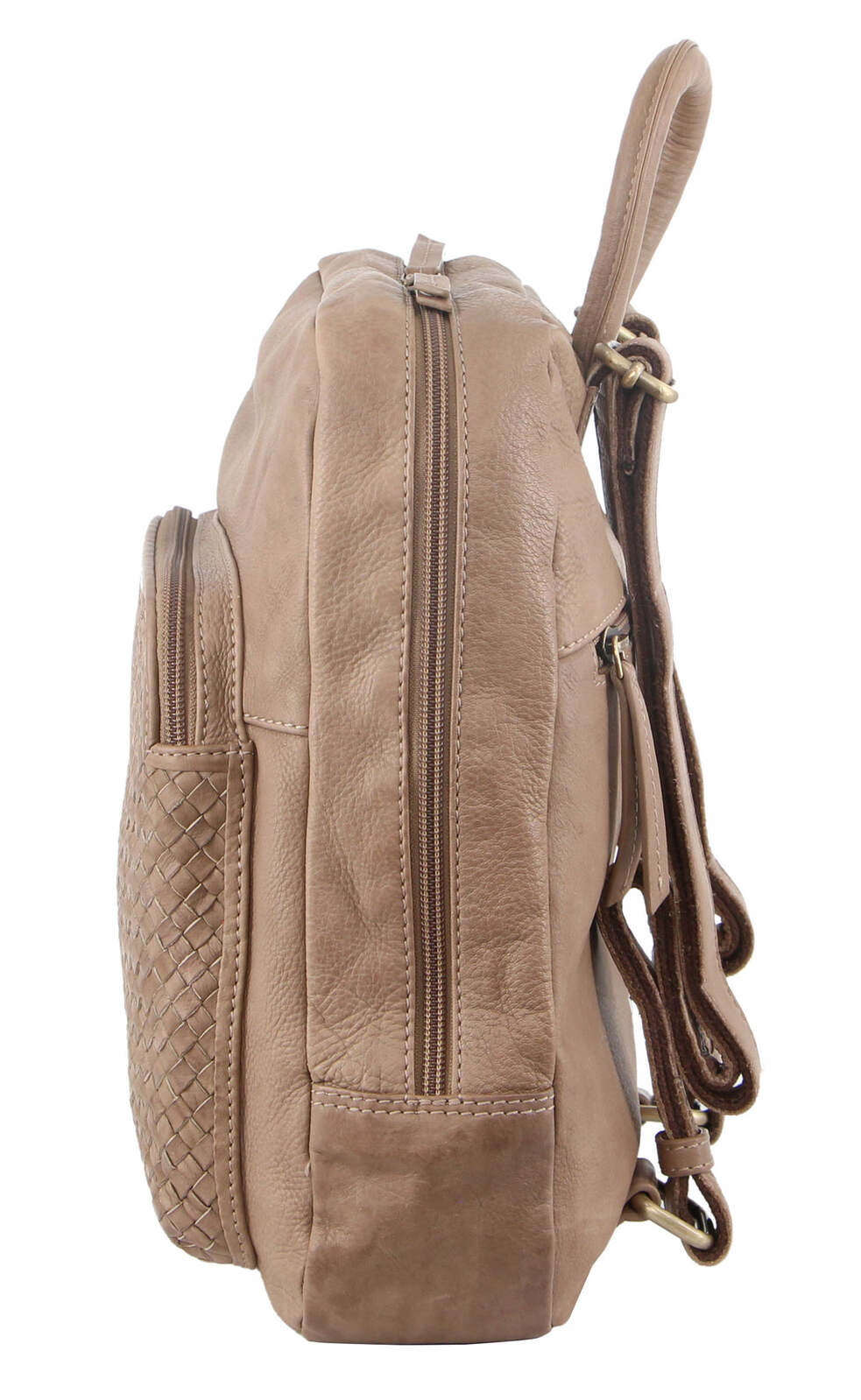 Pierre Cardin Womens Woven Leather Backpack Bag - Taupe-3