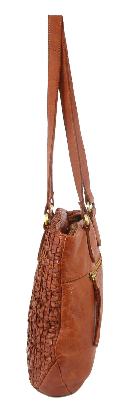 Pierre Cardin Woven Leather Ladies Shoulder Bag Travel Carry - Cognac-3