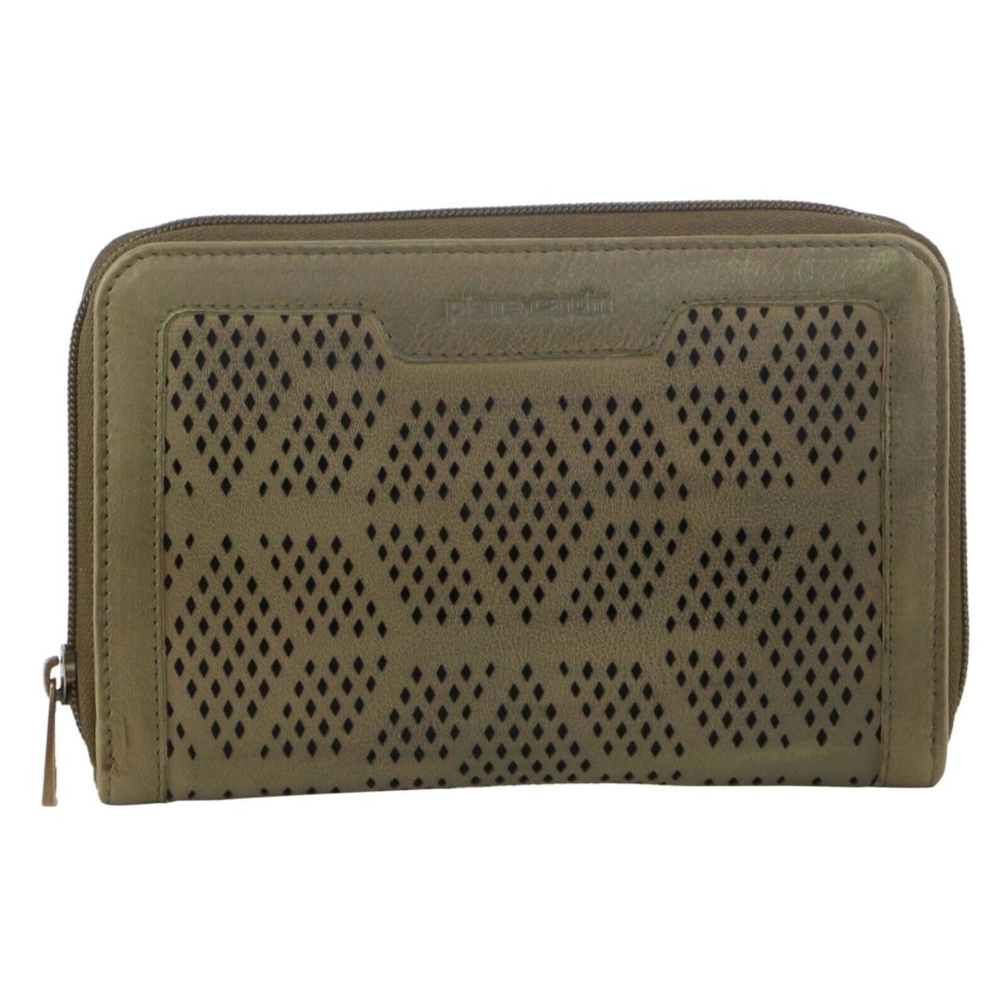 Pierre Cardin Perforated Leather Ladies Zip Around Wallet - Olive-2