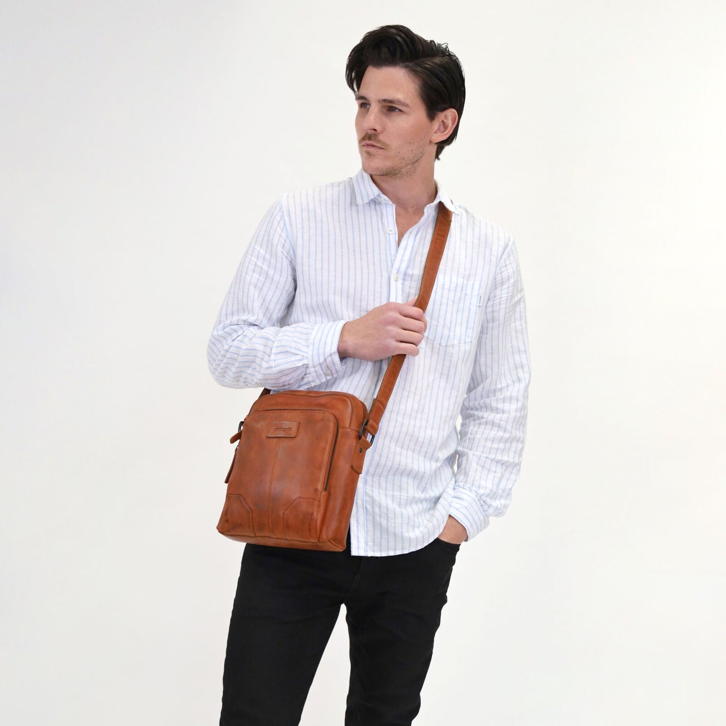 Pierre Cardin Leather Crossbody Bag in Cognac