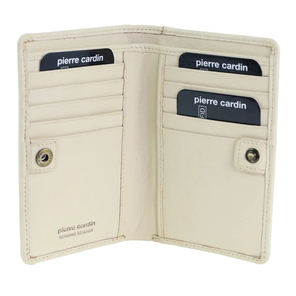 Pierre Cardin Ladies Leather Snap Button Bi-Fold Wallet - Bone-2