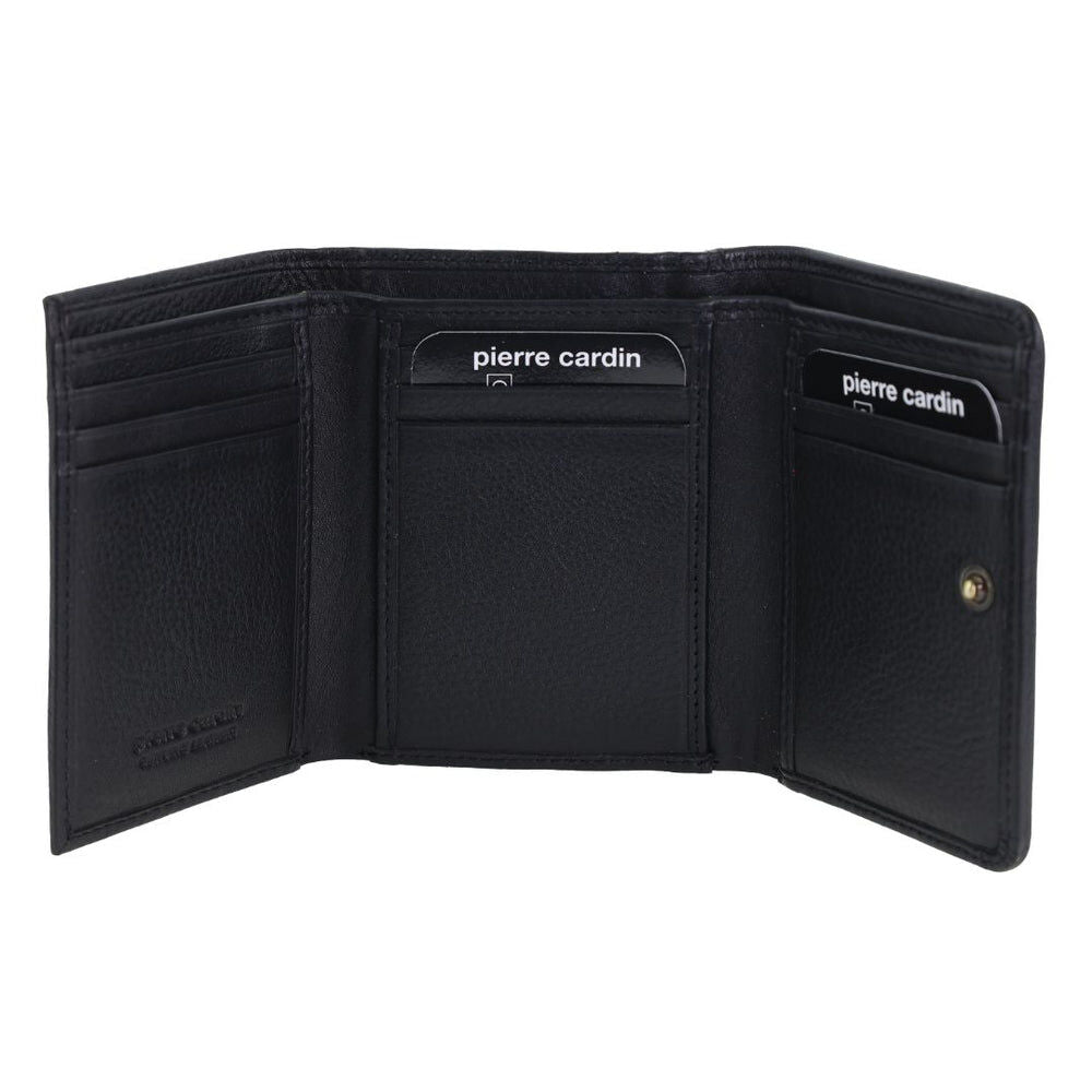 Pierre Cardin Ladies Leather Snap Button Tri-Fold Wallet - Black-2