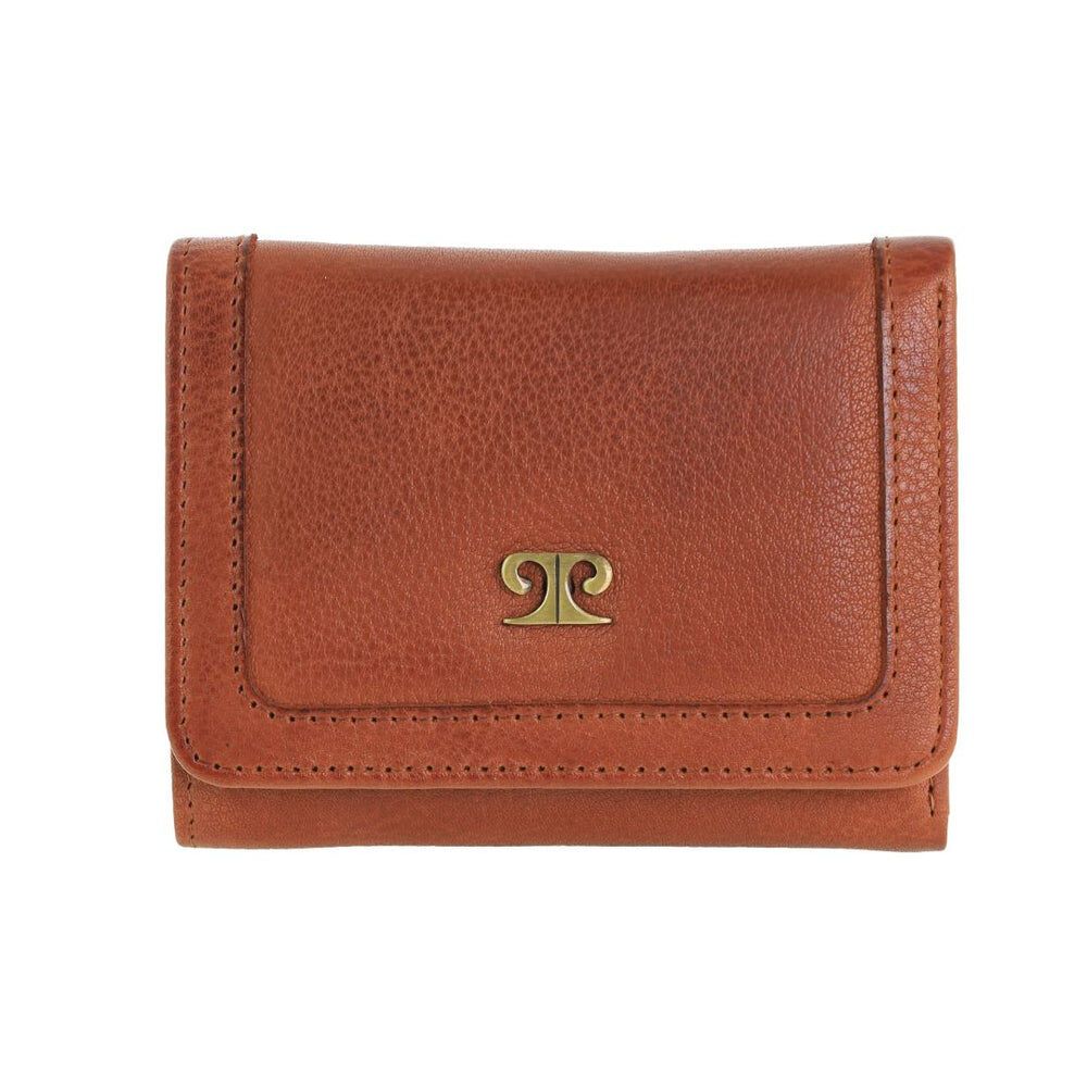 Pierre Cardin Ladies Leather Snap Button Tri-Fold Wallet - Cognac