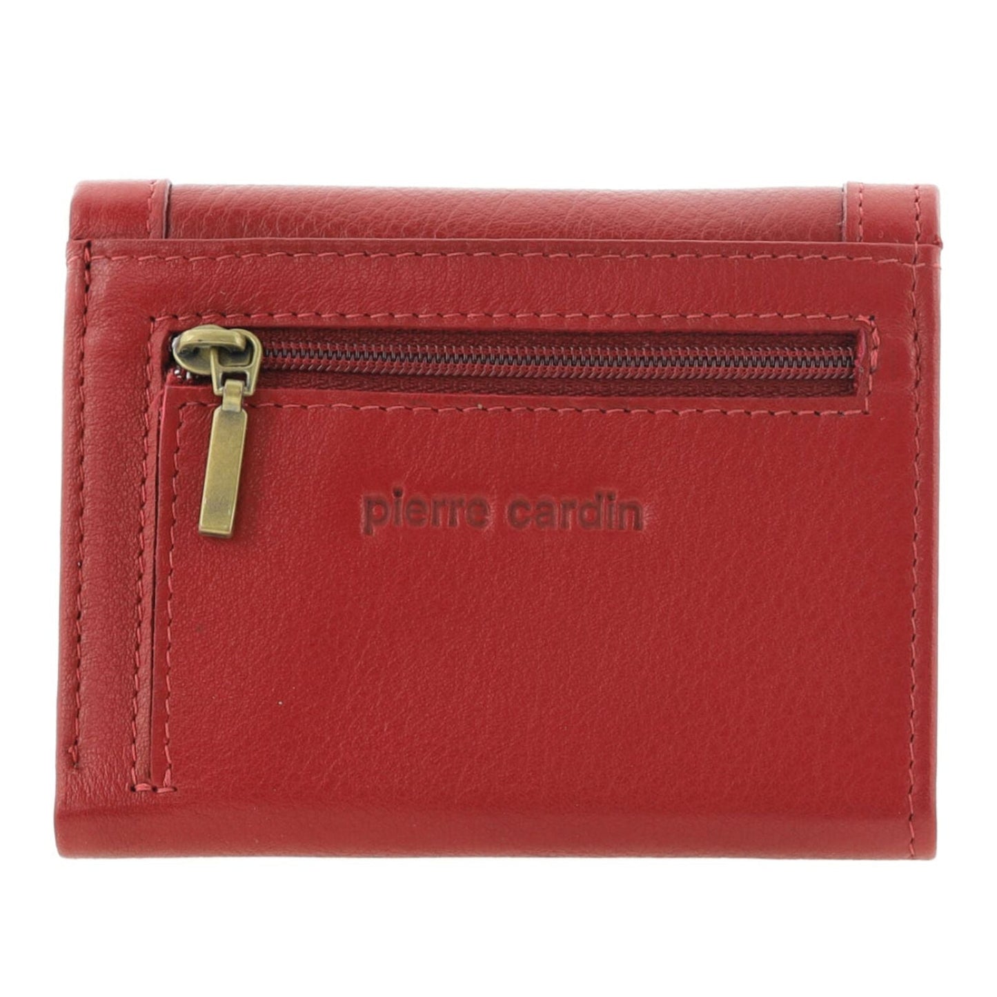 Pierre Cardin Ladies Leather Snap Button Tri-Fold Wallet - Red-3