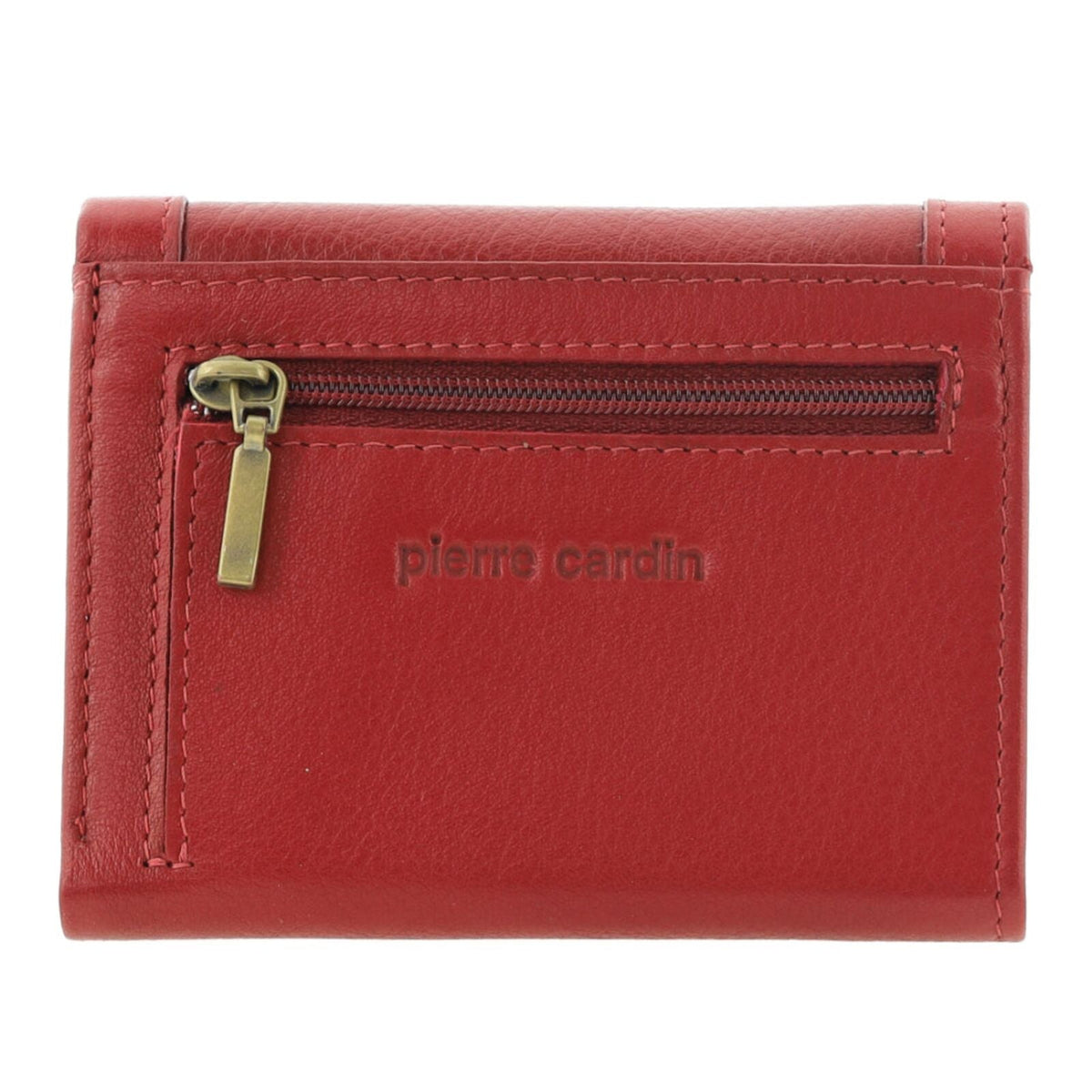 Pierre Cardin Ladies Leather Snap Button Tri-Fold Wallet - Red