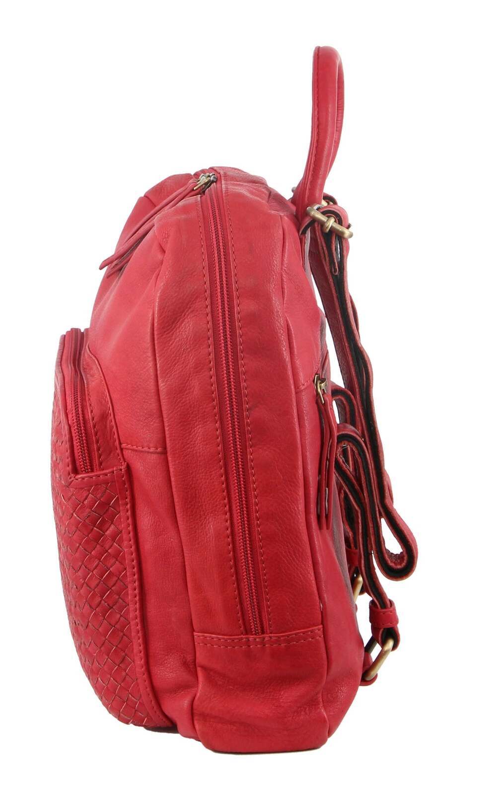 3PC Set Pierre Cardin Womens Woven Leather Cross-Body Bags + Backpack - Red-4