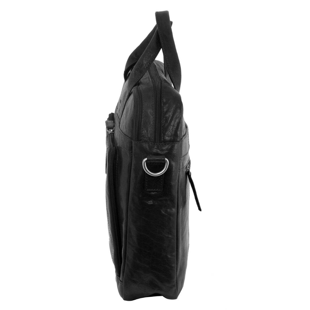 Pierre Cardin Messenger Bag Leather 15" Laptop Computer Business Crossbody Briefcase- Black